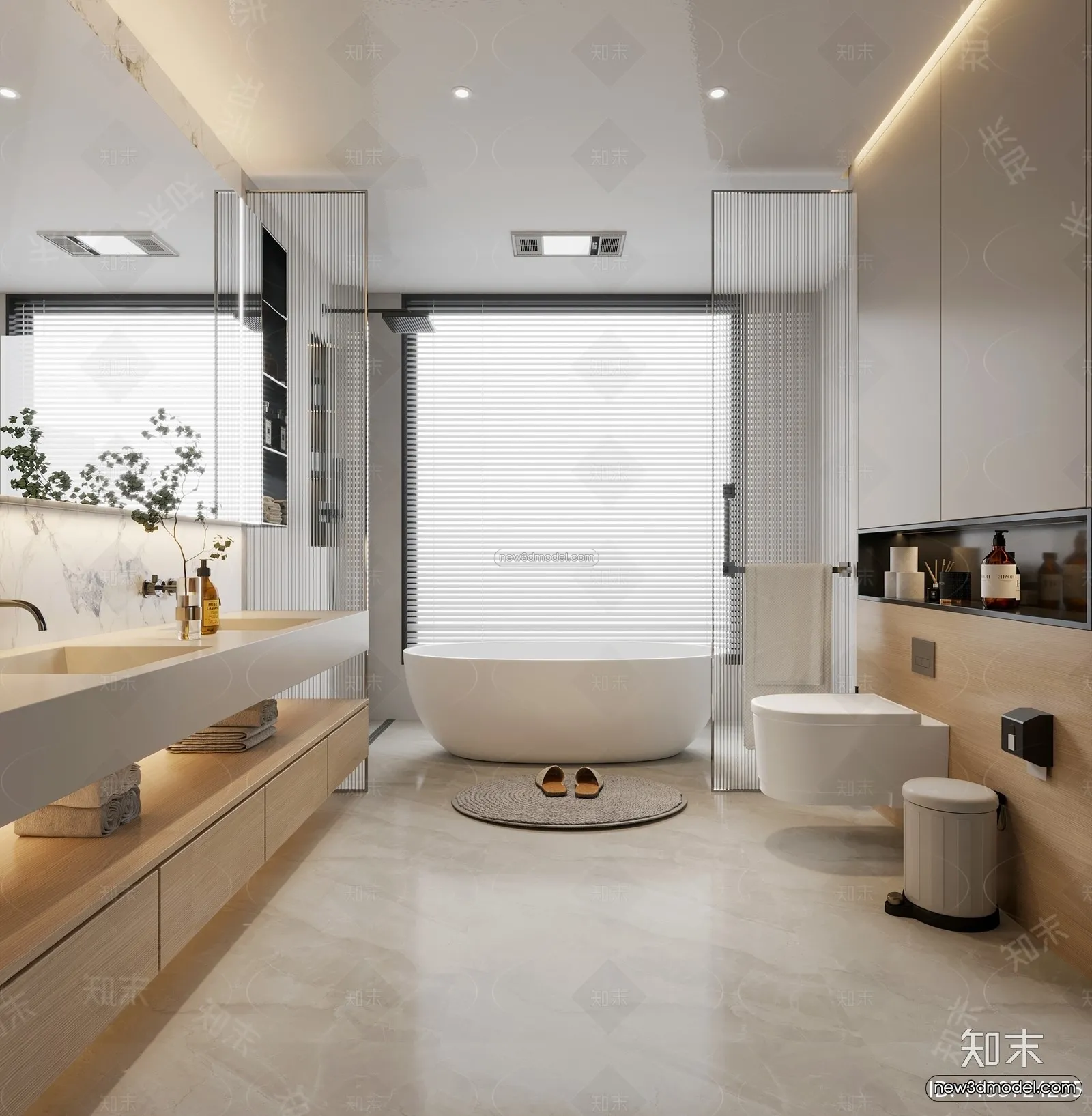 Cream Style Interior 3D Blocks – Bathroom 3D Model – 270 – VRAY