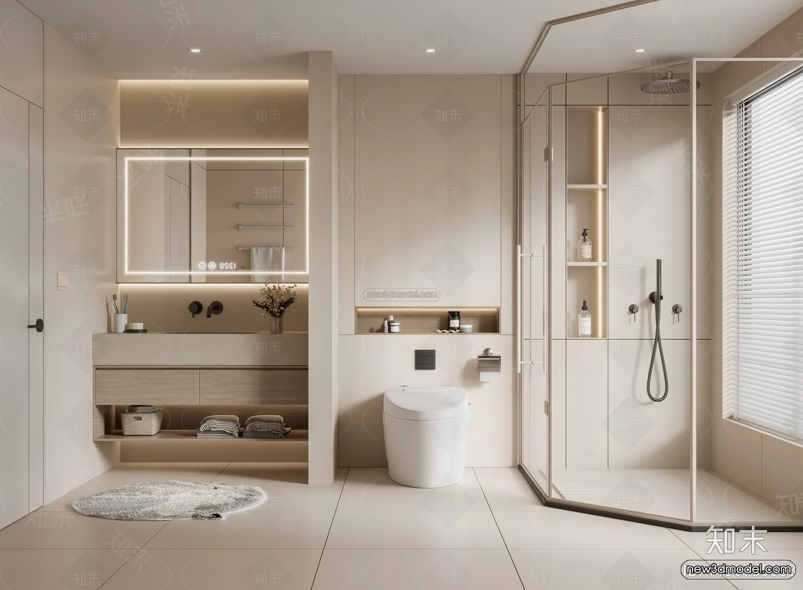 Cream Style Interior 3D Blocks – Bathroom 3D Model – 271 – VRAY