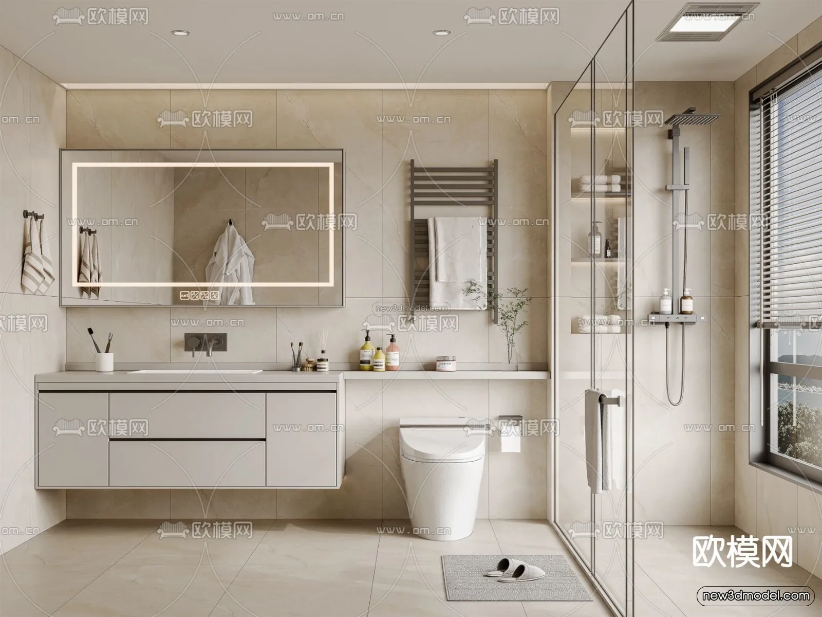 Cream Style Interior 3D Blocks – Bathroom 3D Model – 274 – VRAY