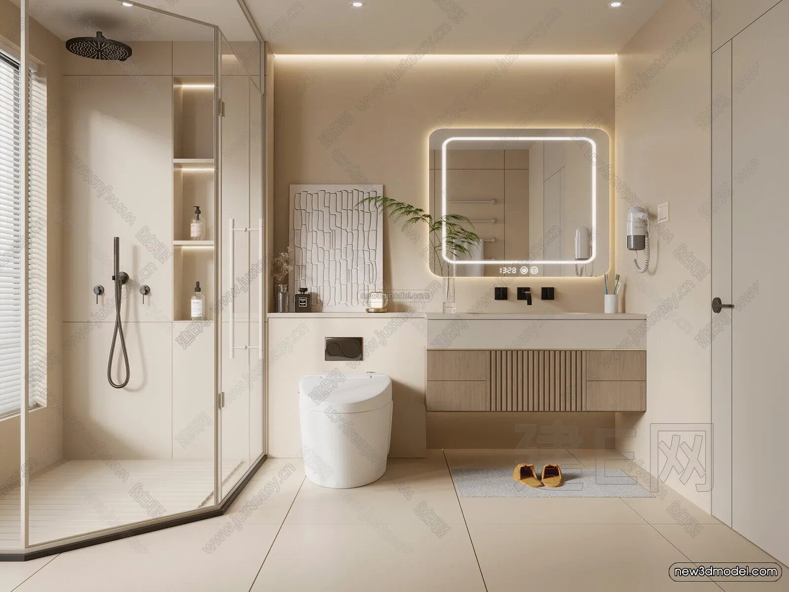 Cream Style Interior 3D Blocks – Bathroom 3D Model – 275 – VRAY
