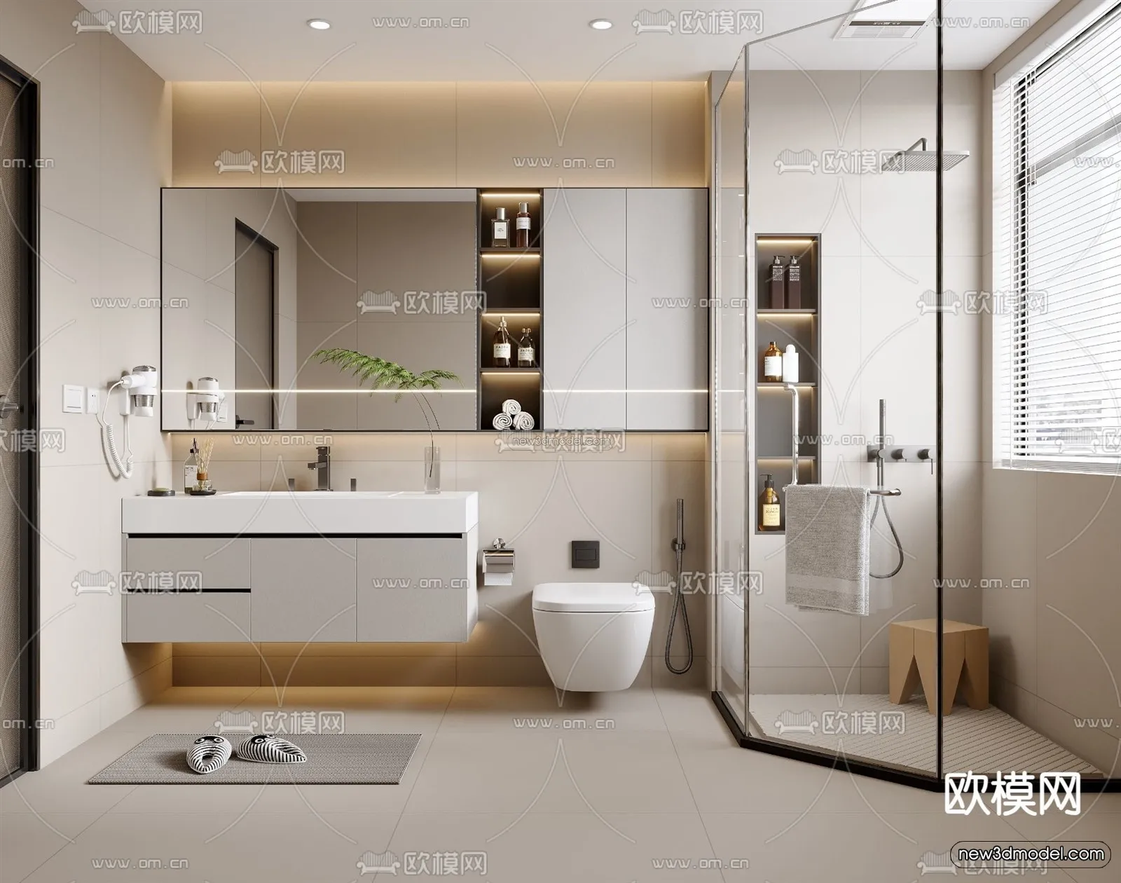 Cream Style Interior 3D Blocks – Bathroom 3D Model – 280 – VRAY