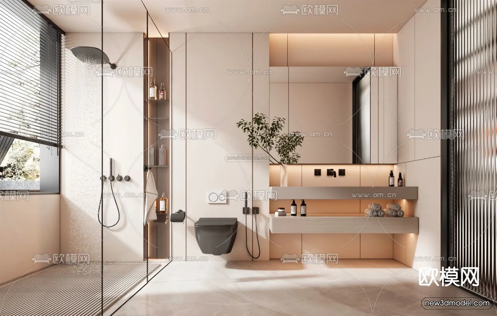 Cream Style Interior 3D Blocks – Bathroom 3D Model – 281 – VRAY