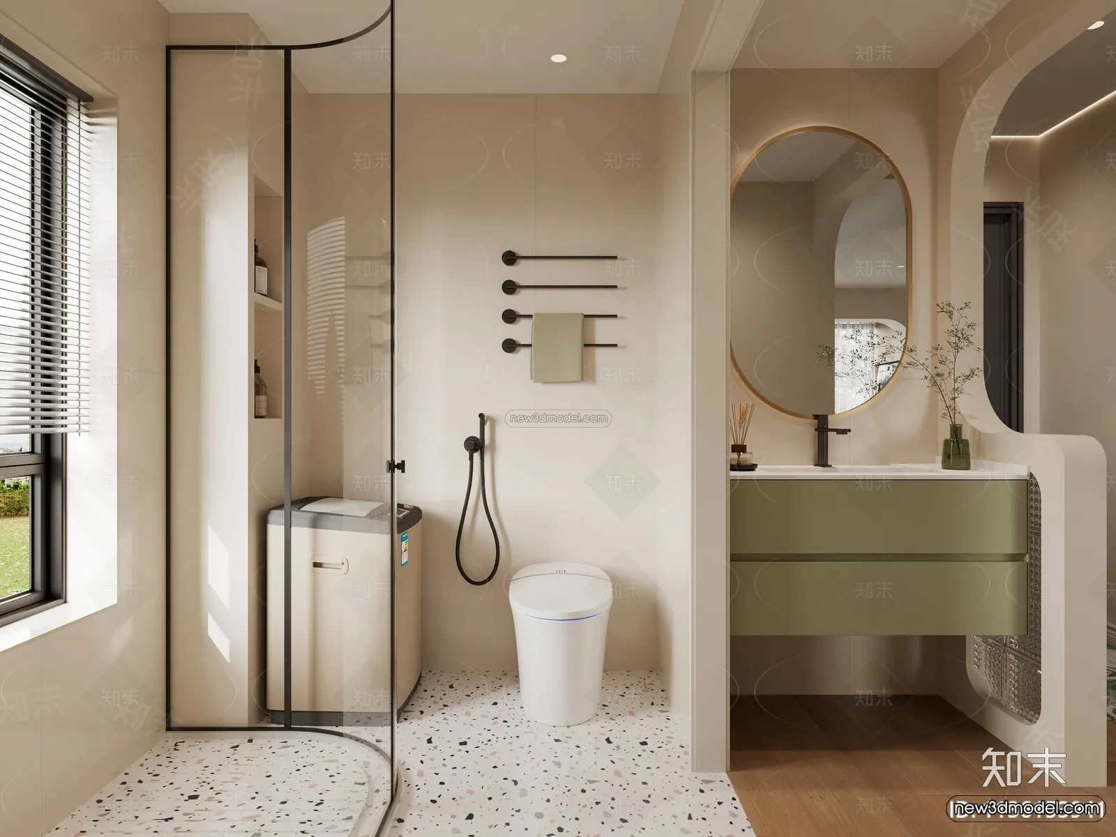 Cream Style Interior 3D Blocks – Bathroom 3D Model – 283 – VRAY