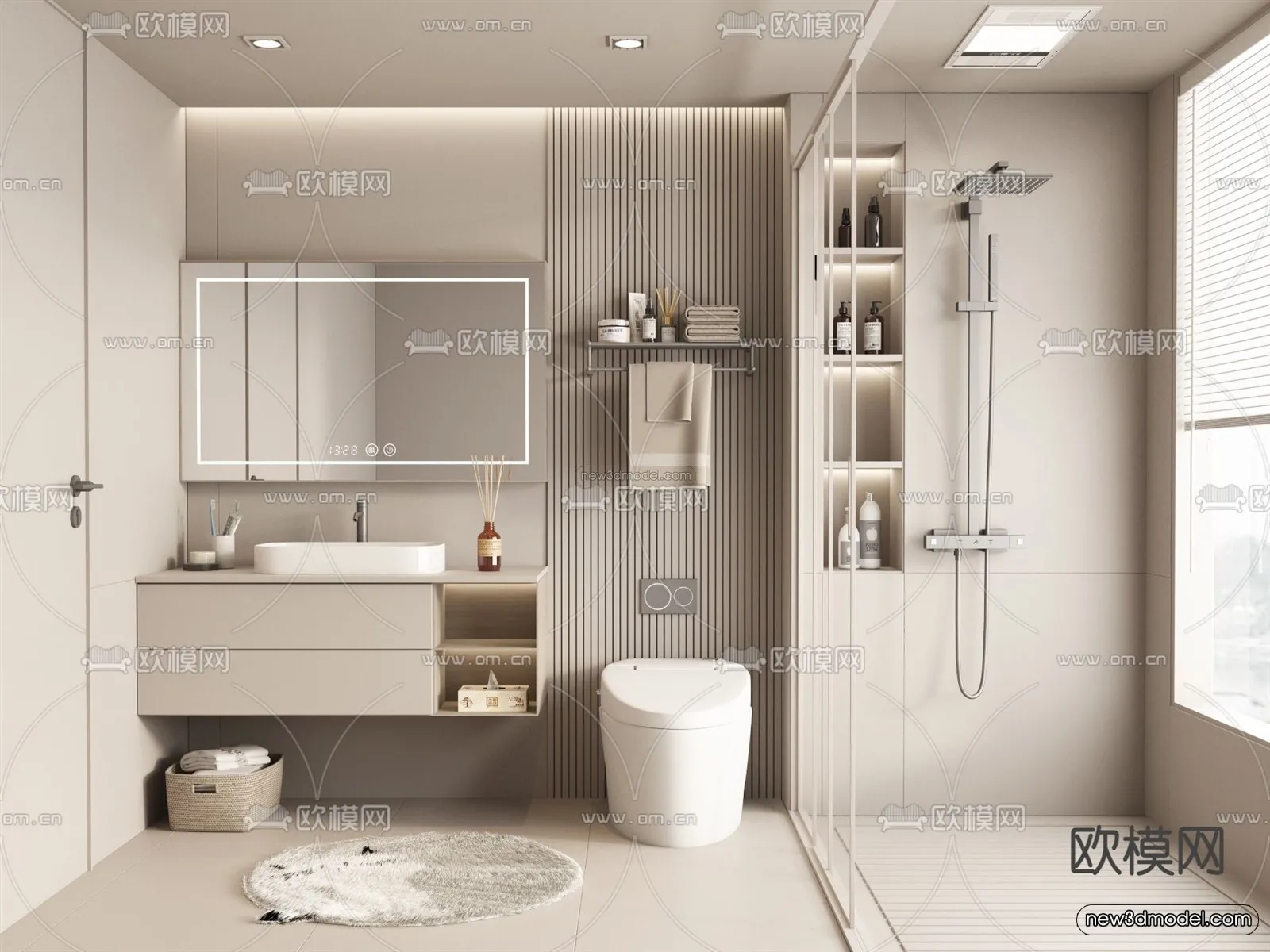 Cream Style Interior 3D Blocks – Bathroom 3D Model – 285 – VRAY