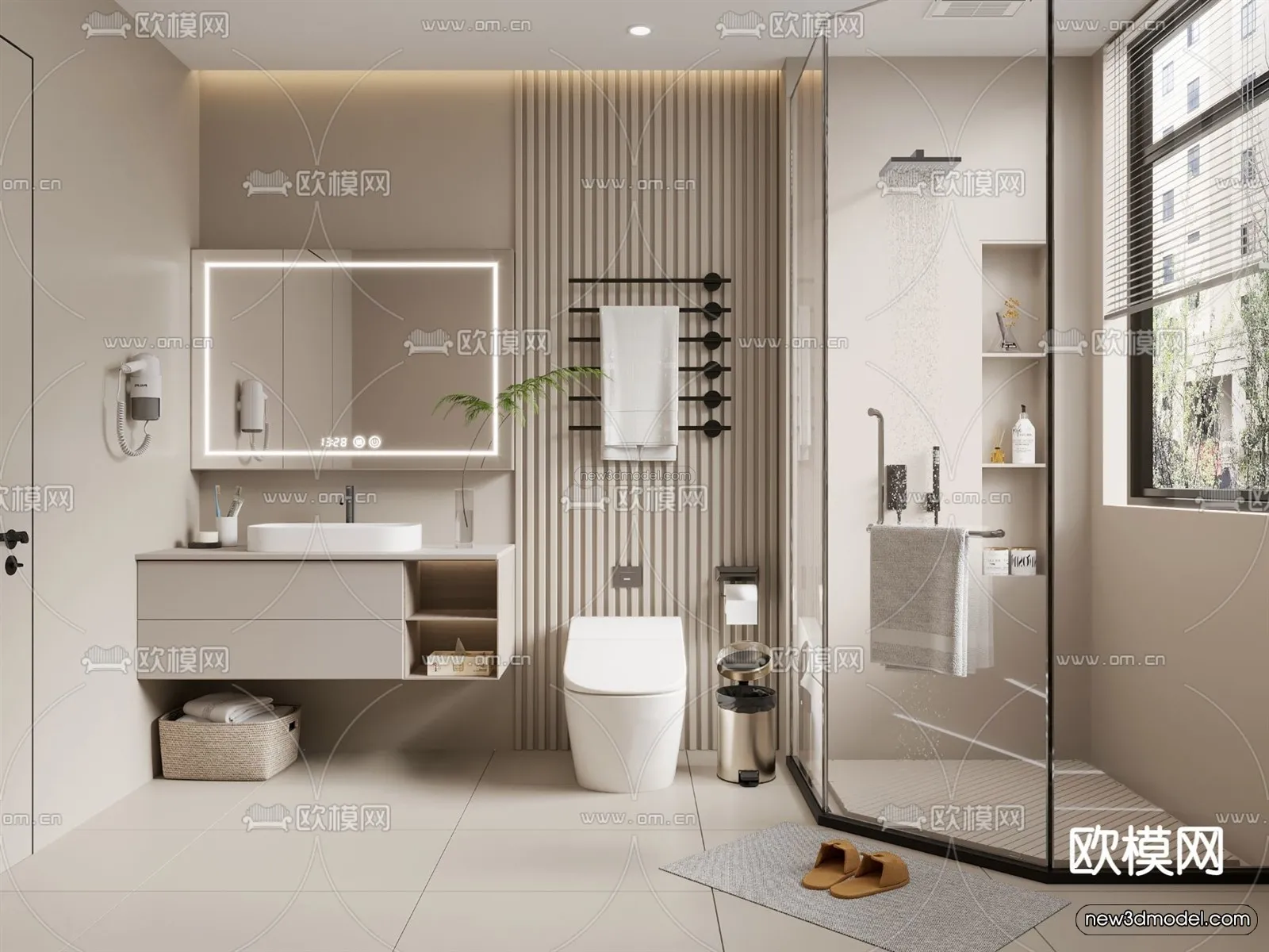 Cream Style Interior 3D Blocks – Bathroom 3D Model – 286 – VRAY