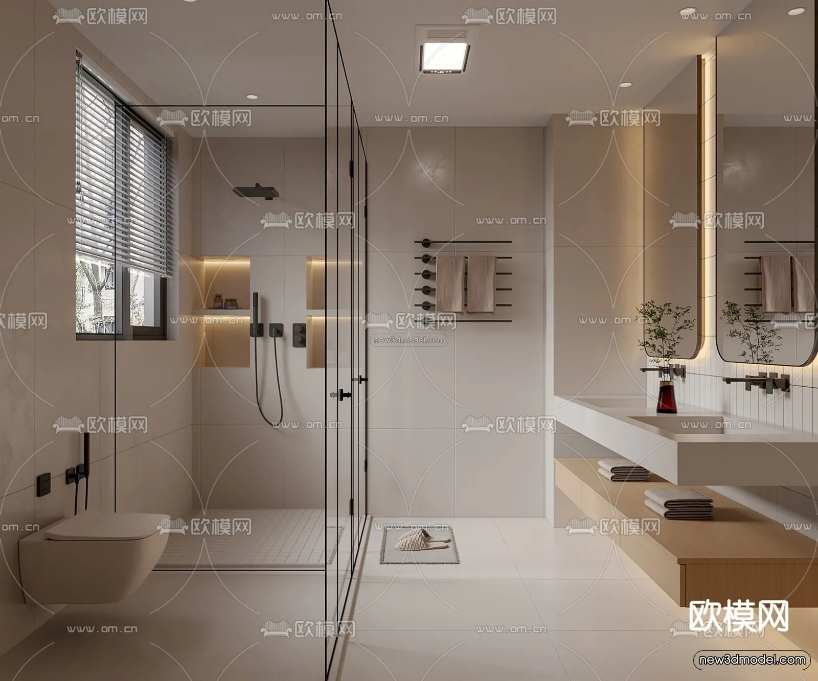 Cream Style Interior 3D Blocks – Bathroom 3D Model – 287 – CORONA