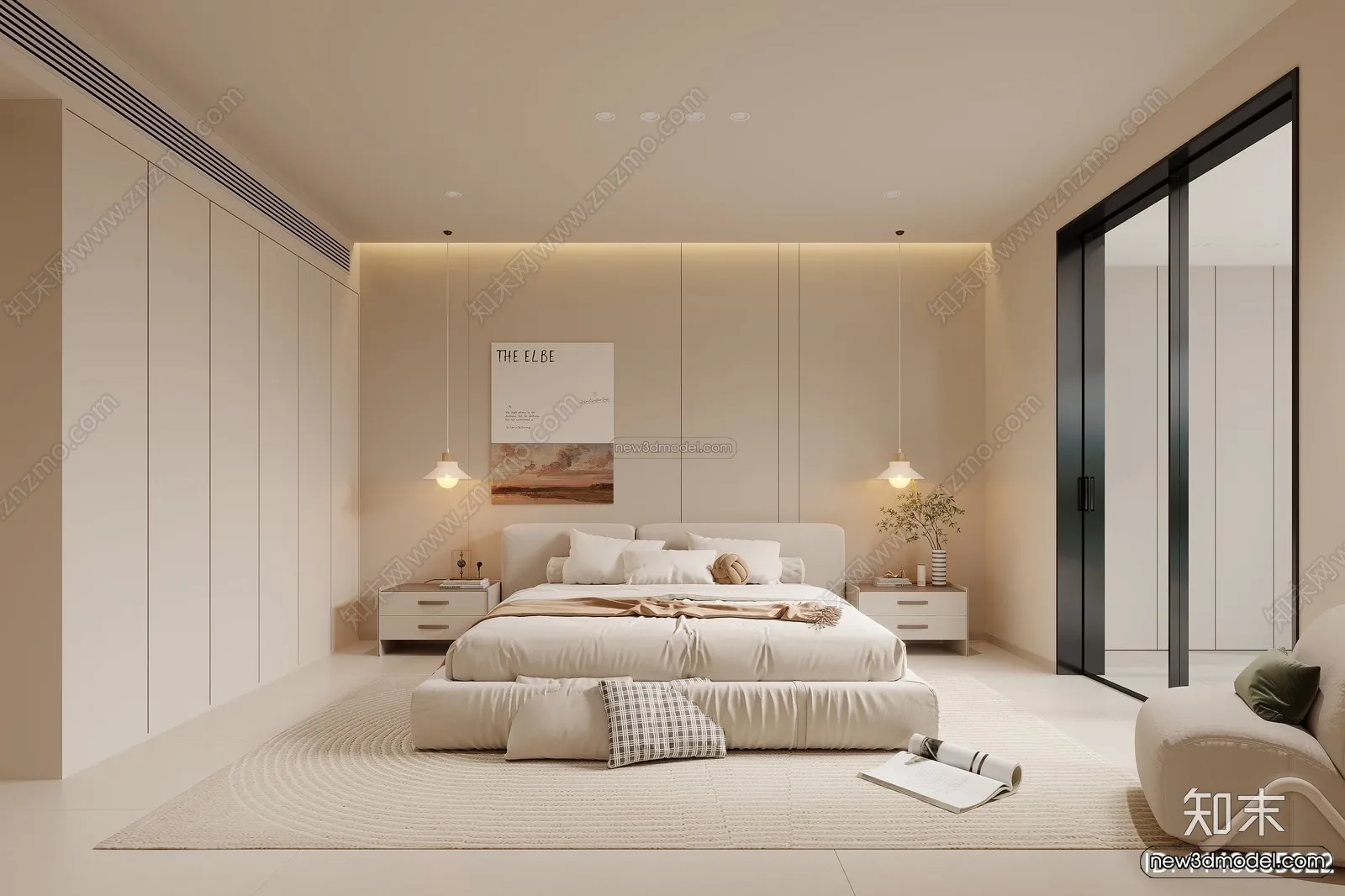 Cream Style Interior 3D Blocks – Bedroom 3D Model – 188 – CORONA