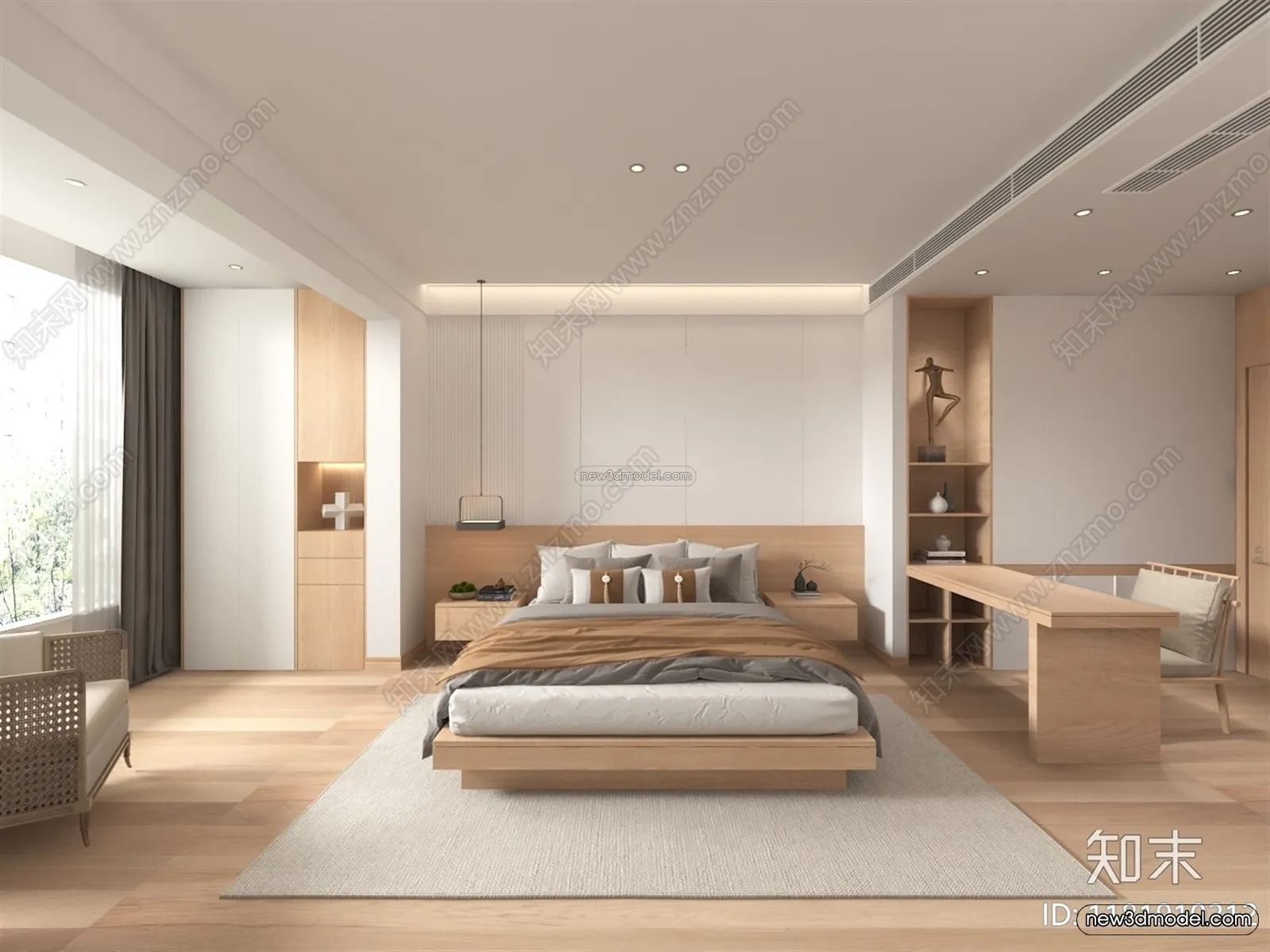 Cream Style Interior 3D Blocks – Bedroom 3D Model – 193 – VRAY