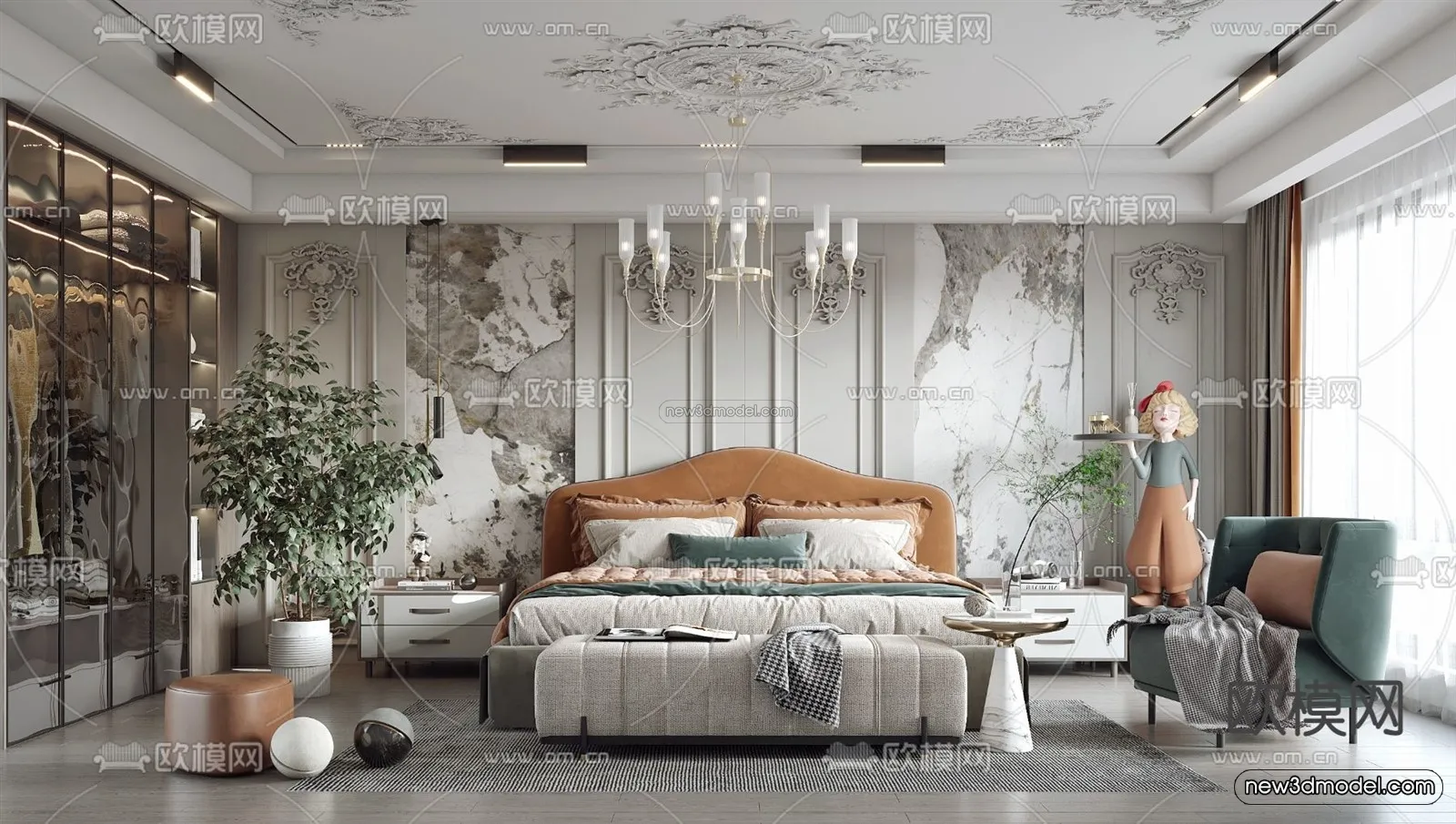 Cream Style Interior 3D Blocks – Bedroom 3D Model – 196 – VRAY