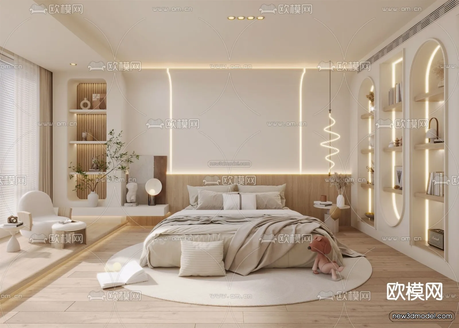 Cream Style Interior 3D Blocks – Bedroom 3D Model – 197 – VRAY
