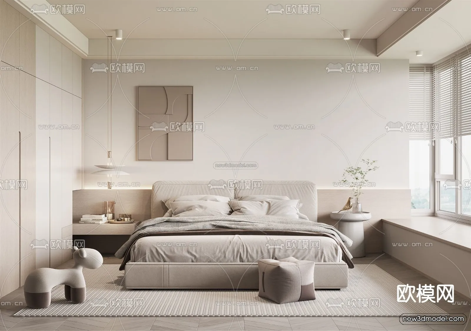 Cream Style Interior 3D Blocks – Bedroom 3D Model – 199 – VRAY