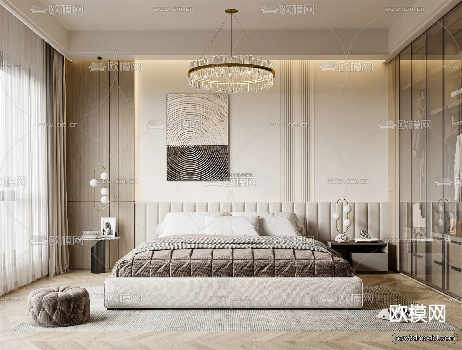 Cream Style Interior 3D Blocks – Bedroom 3D Model – 200 – VRAY
