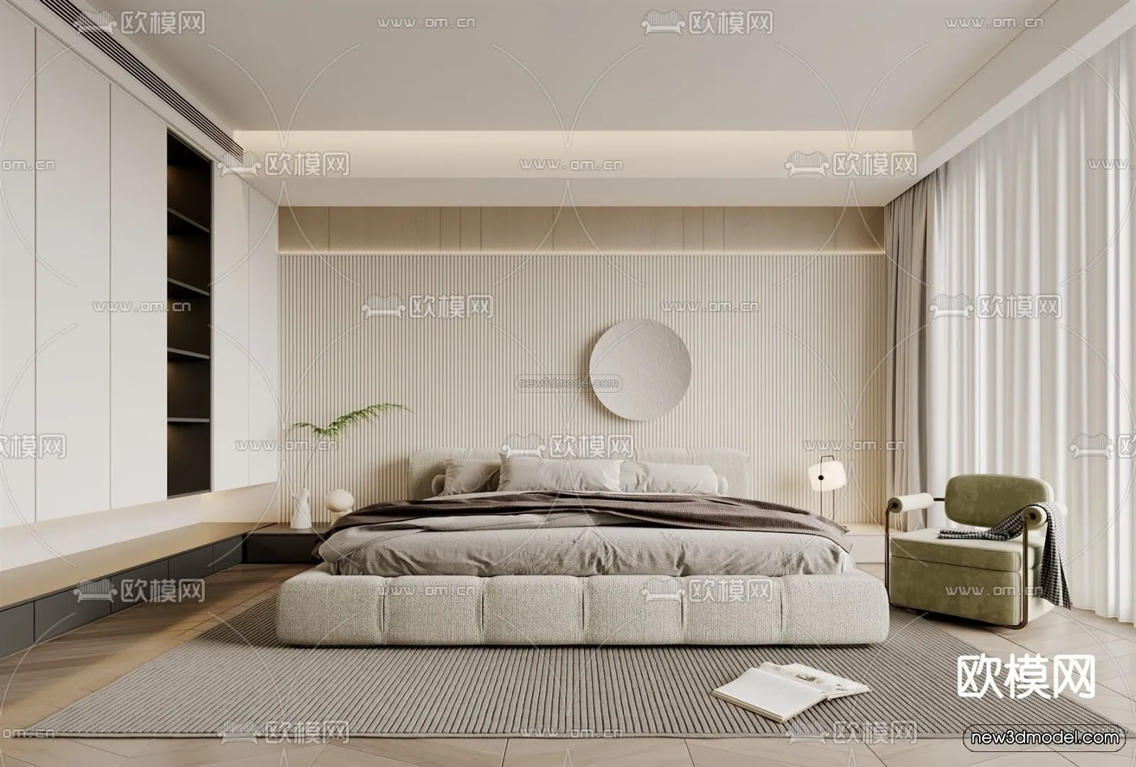 Cream Style Interior 3D Blocks – Bedroom 3D Model – 201 – VRAY