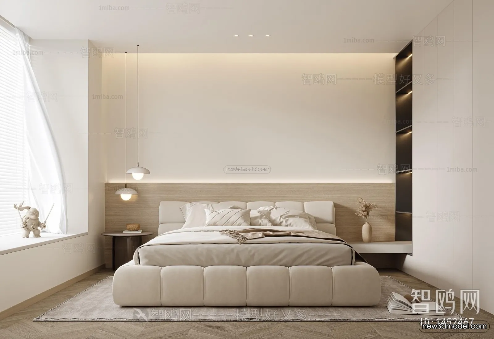 Cream Style Interior 3D Blocks – Bedroom 3D Model – 203 – VRAY