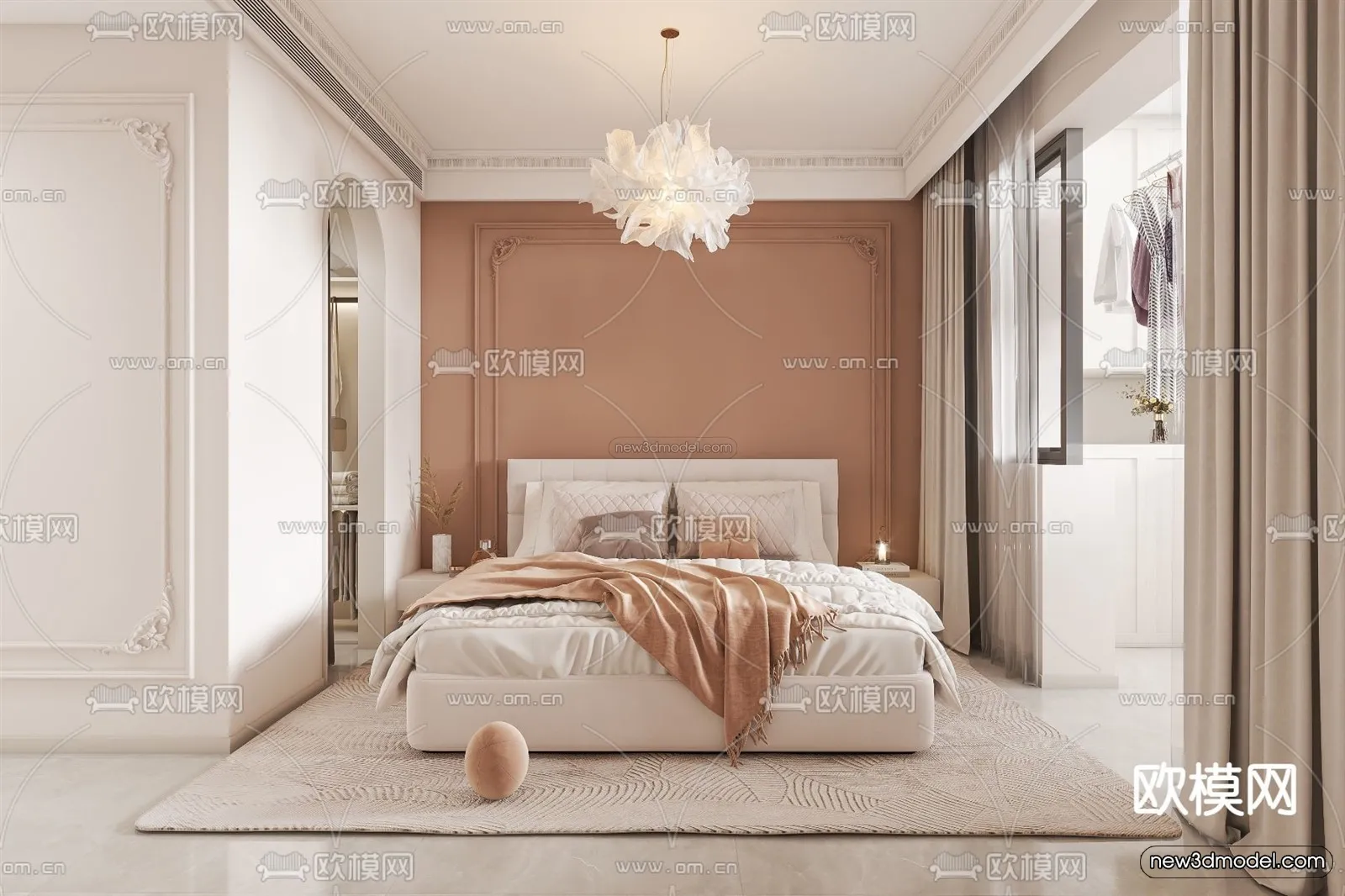 Cream Style Interior 3D Blocks – Bedroom 3D Model – 204 – VRAY
