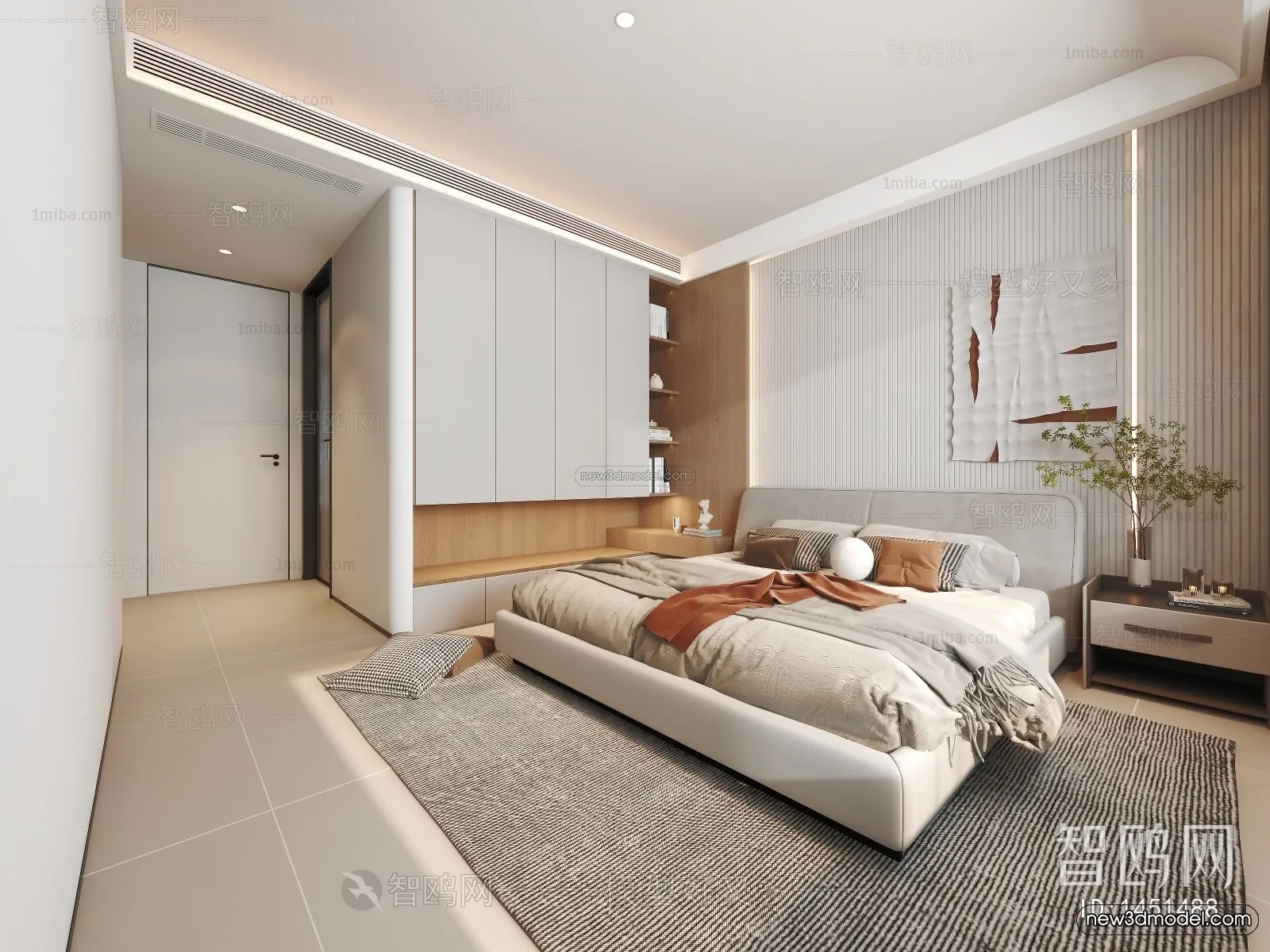 Cream Style Interior 3D Blocks – Bedroom 3D Model – 205 – VRAY