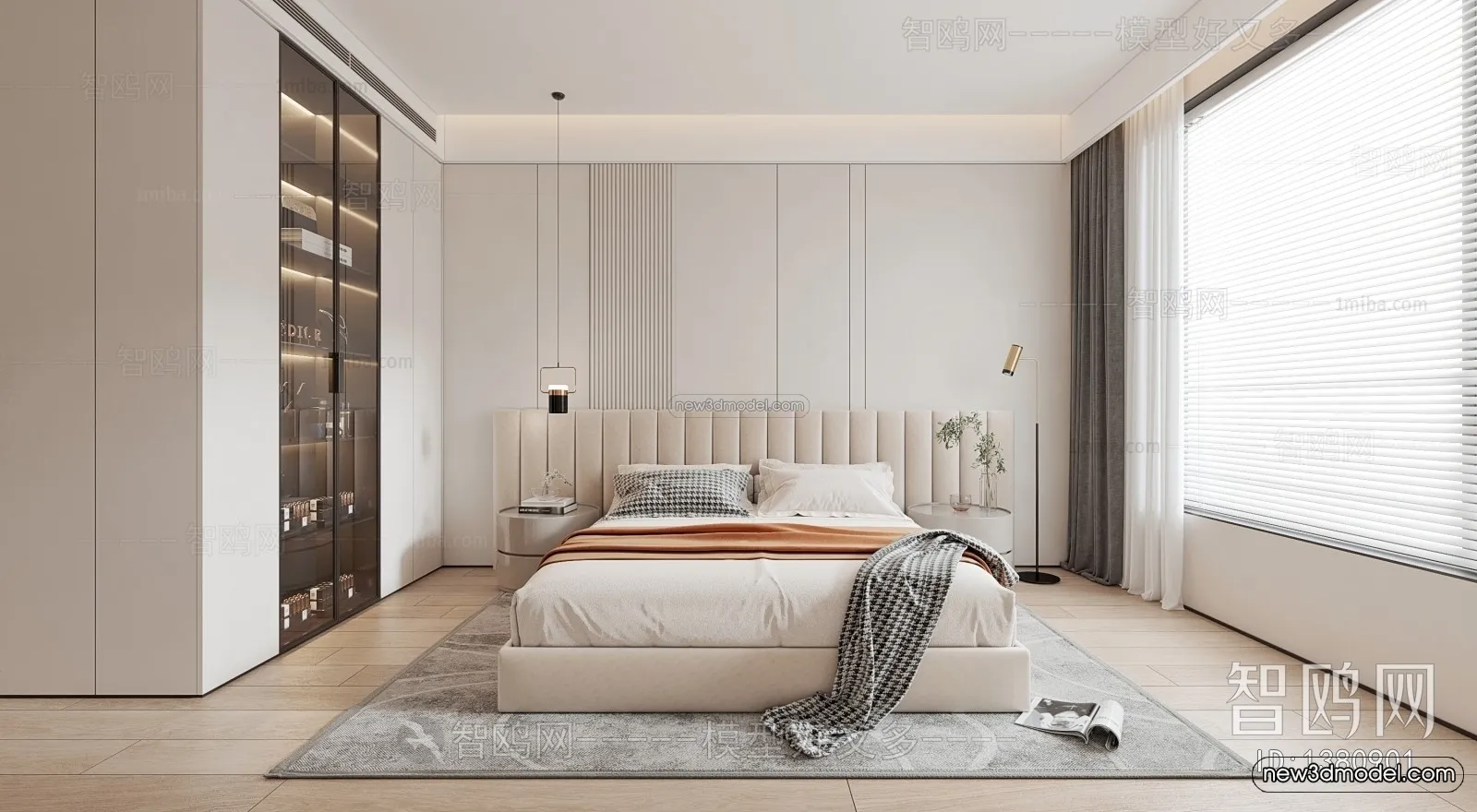 Cream Style Interior 3D Blocks – Bedroom 3D Model – 206 – VRAY