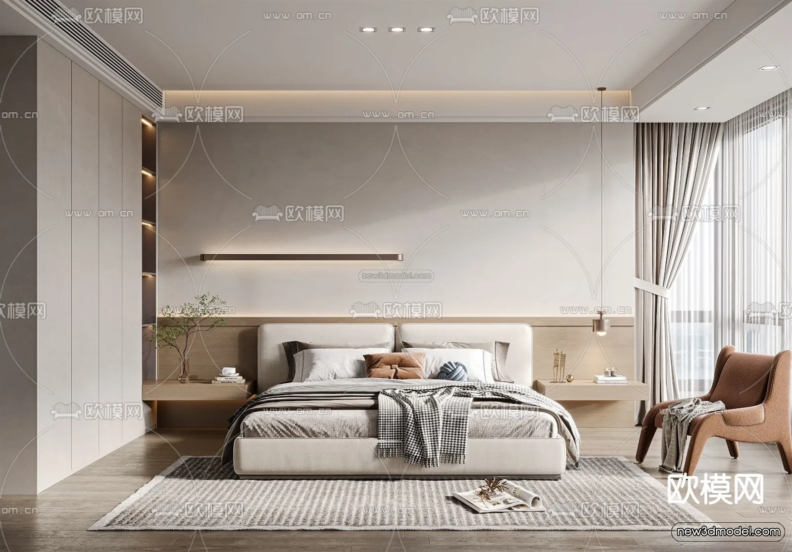 Cream Style Interior 3D Blocks – Bedroom 3D Model – 207 – VRAY