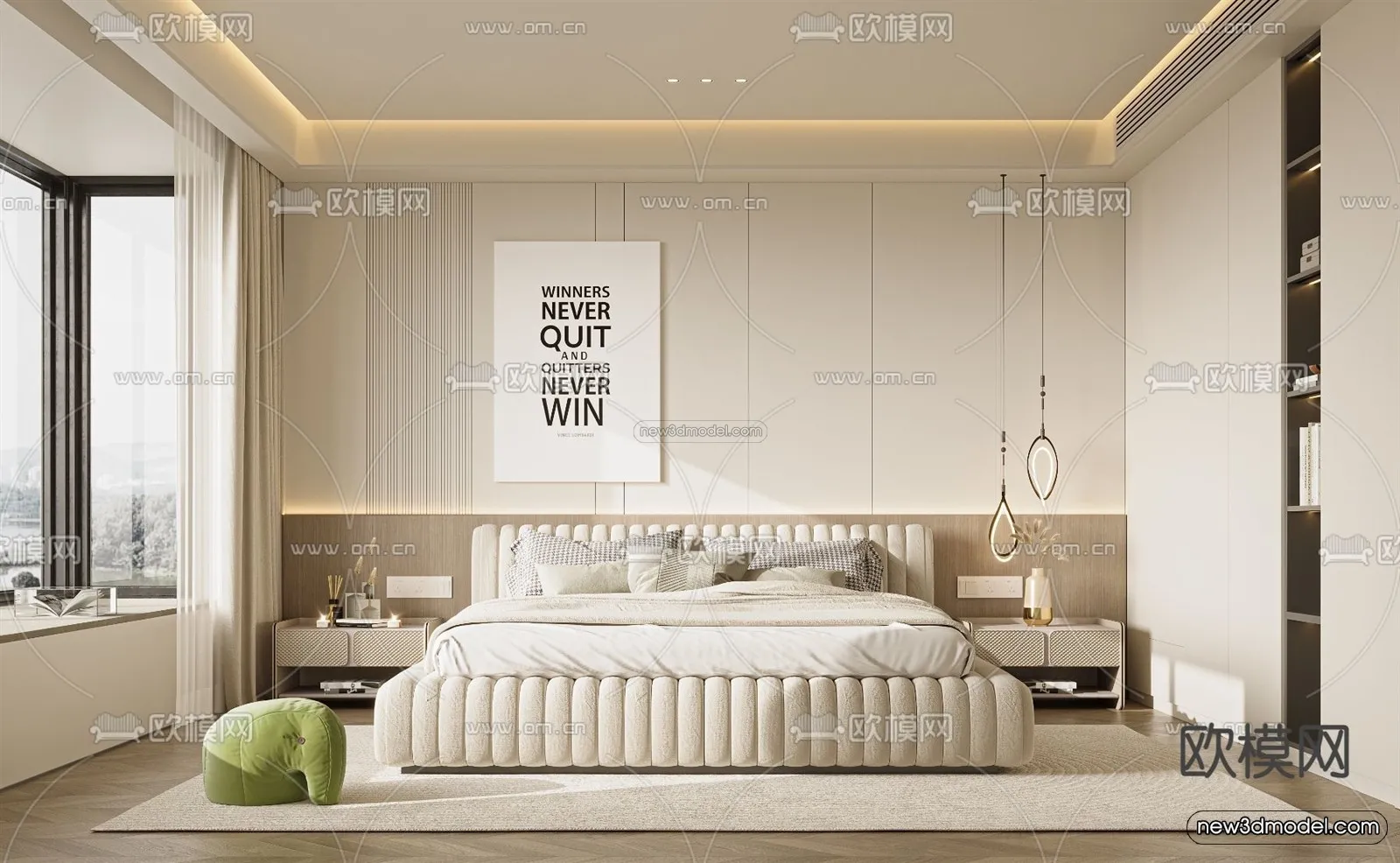 Cream Style Interior 3D Blocks – Bedroom 3D Model – 210 – VRAY