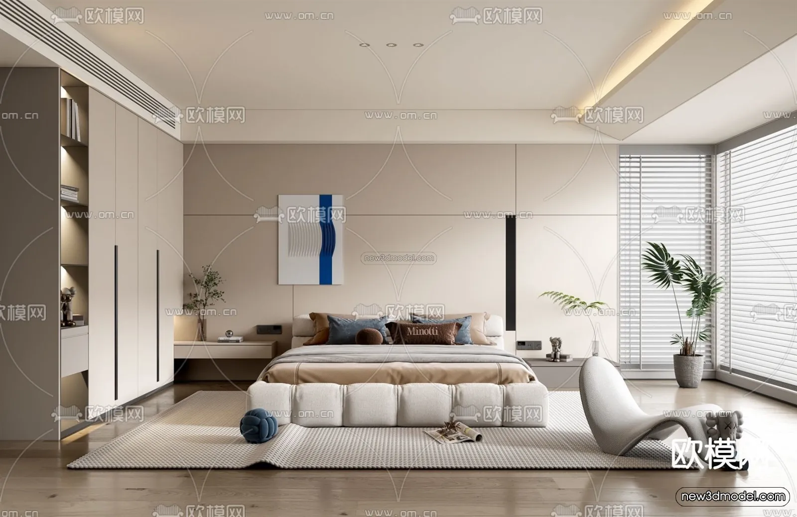 Cream Style Interior 3D Blocks – Bedroom 3D Model – 211 – VRAY