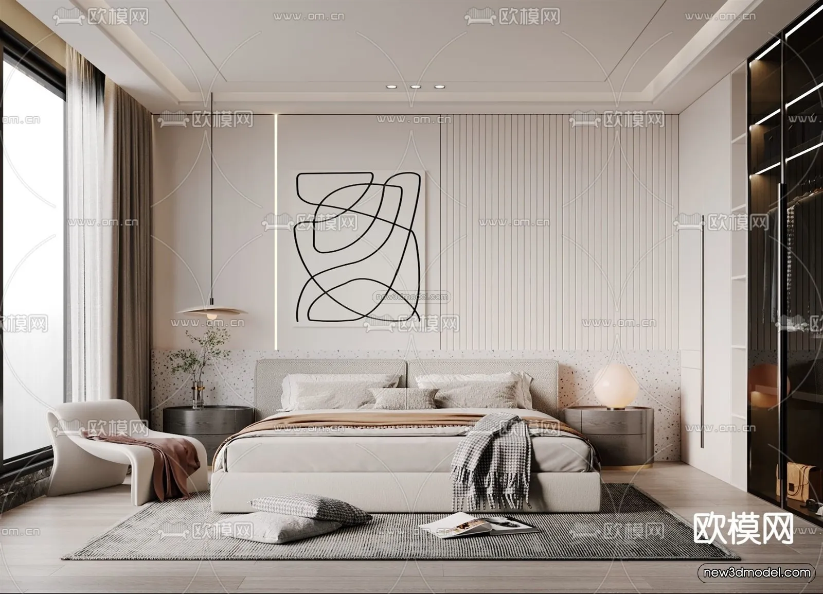 Cream Style Interior 3D Blocks – Bedroom 3D Model – 212 – VRAY