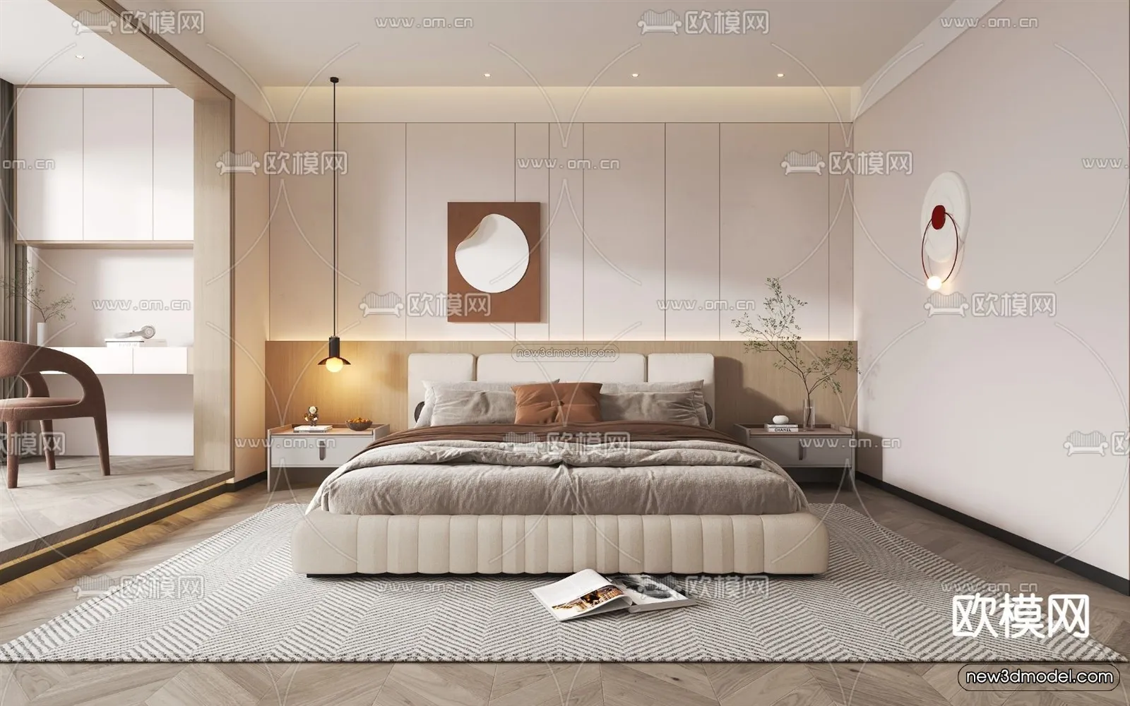 Cream Style Interior 3D Blocks – Bedroom 3D Model – 213 – VRAY