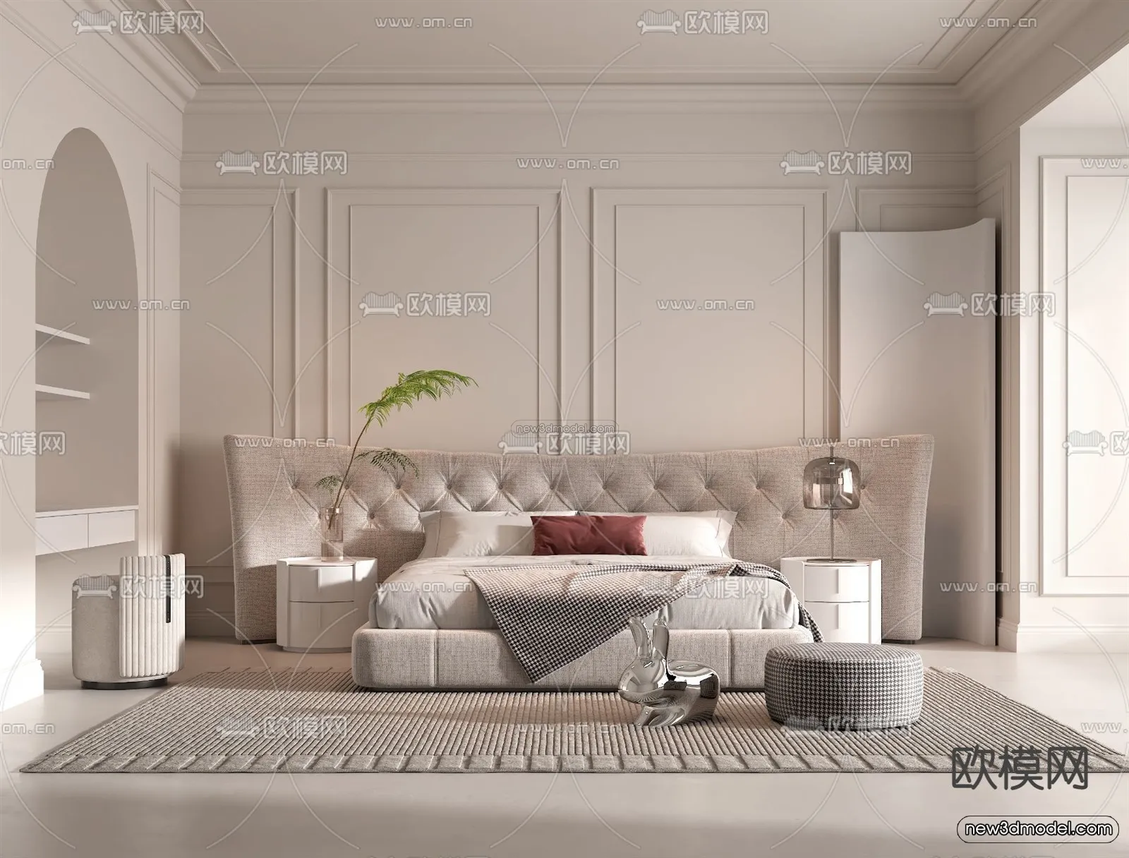 Cream Style Interior 3D Blocks – Bedroom 3D Model – 214 – VRAY