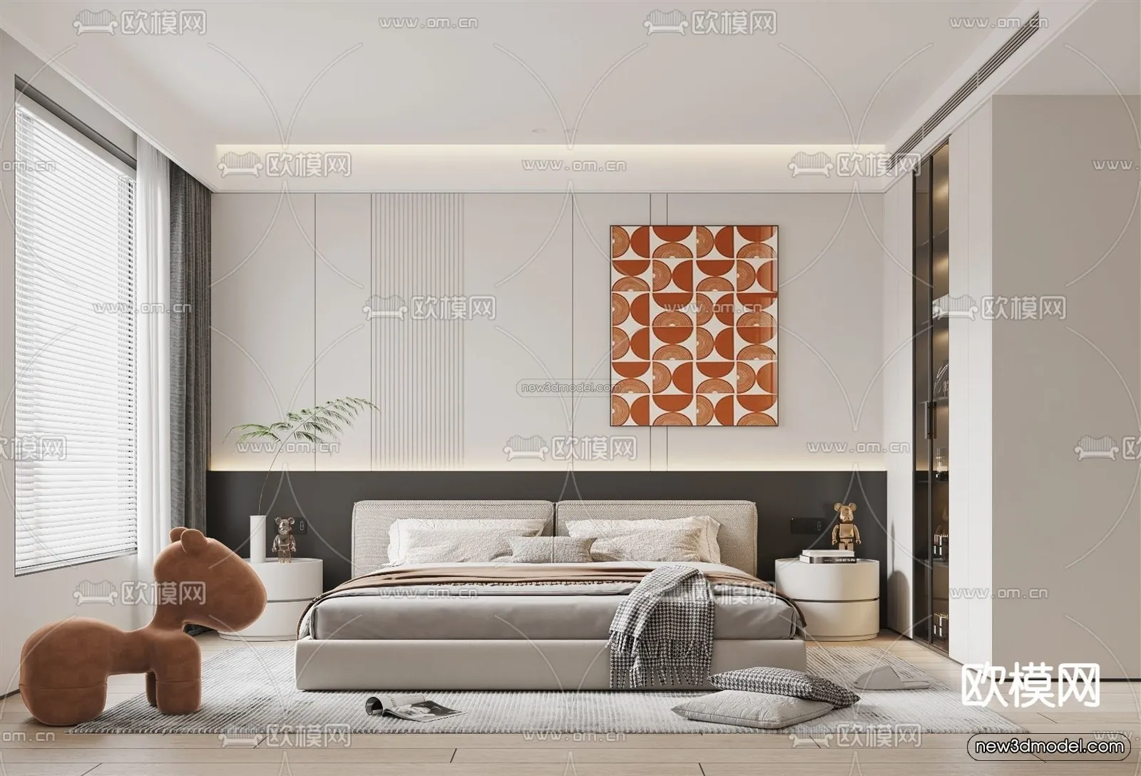 Cream Style Interior 3D Blocks – Bedroom 3D Model – 215 – VRAY