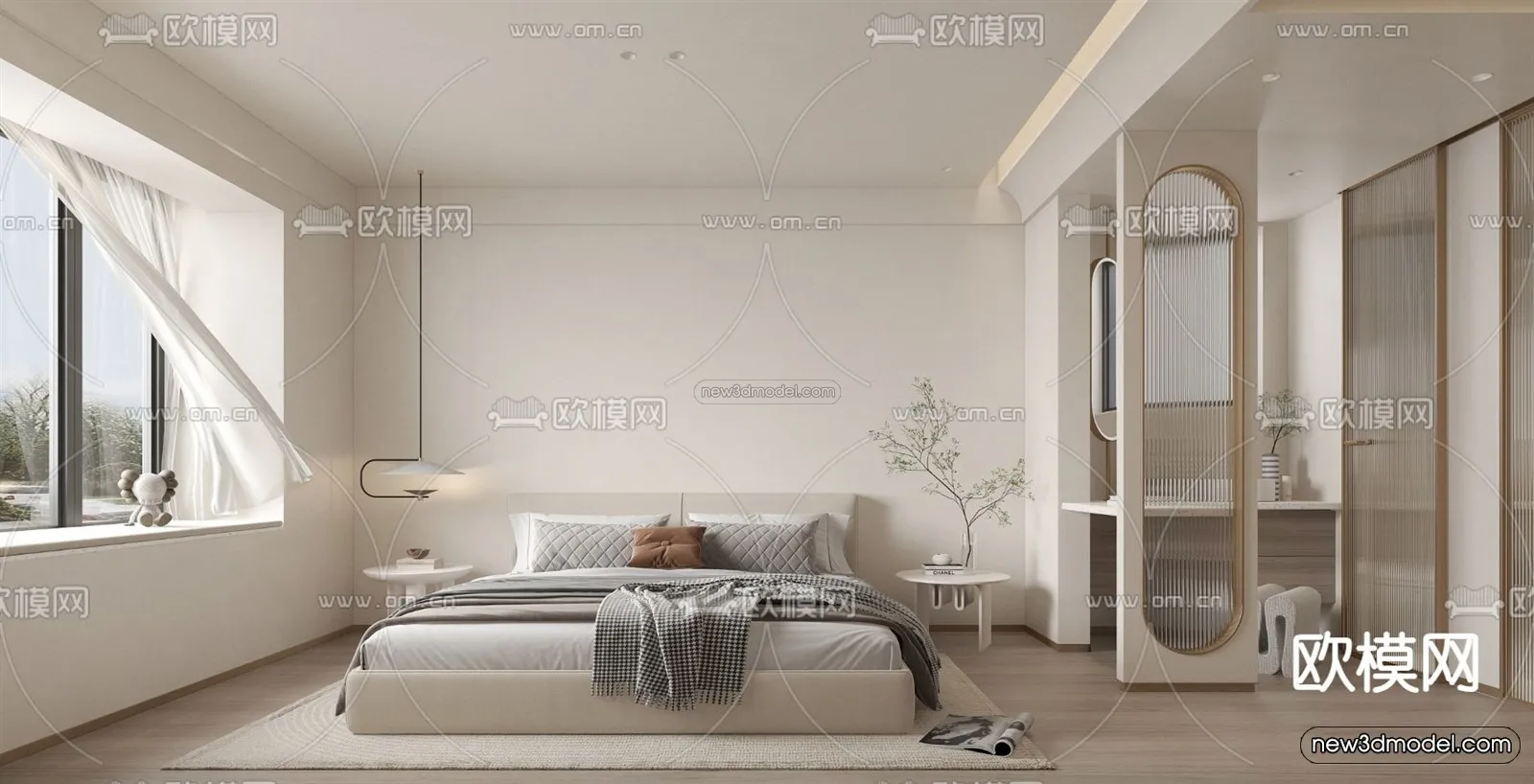 Cream Style Interior 3D Blocks – Bedroom 3D Model – 216 – VRAY