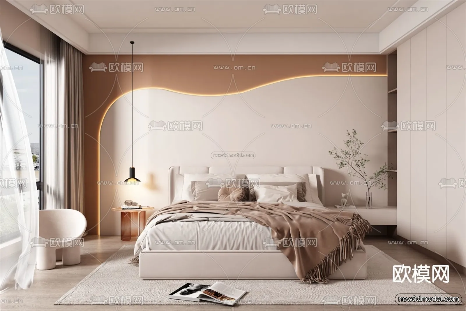Cream Style Interior 3D Blocks – Bedroom 3D Model – 217 – VRAY