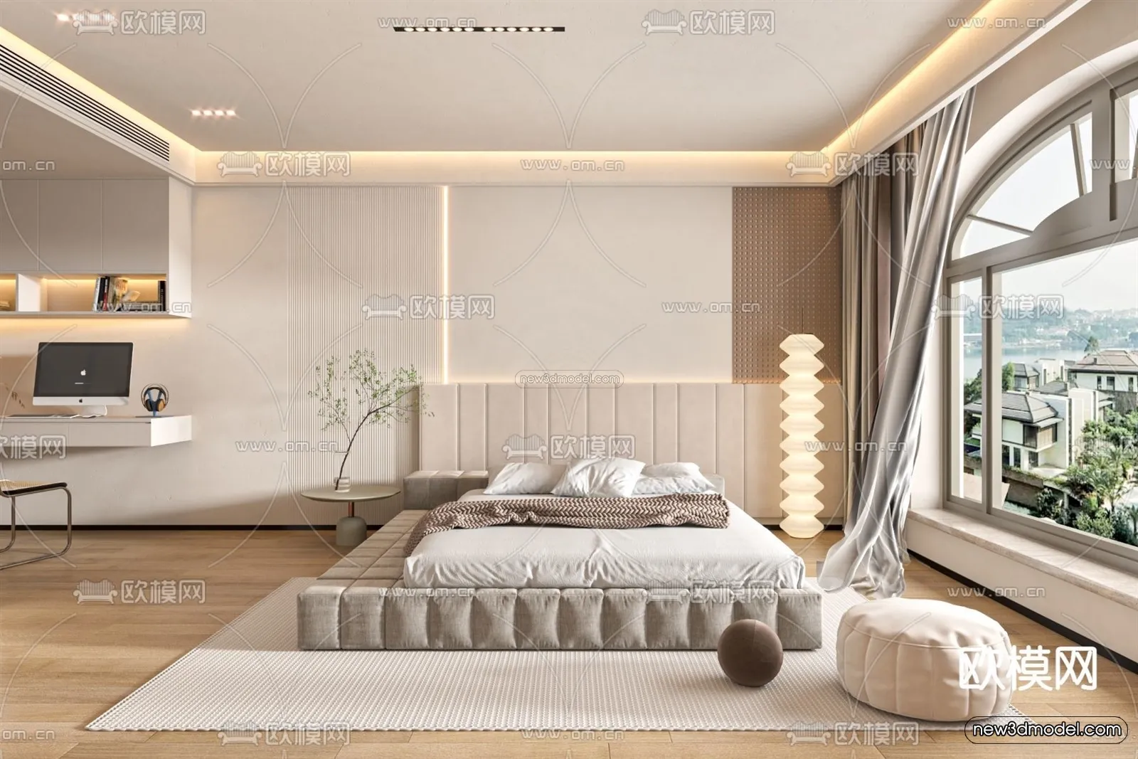 Cream Style Interior 3D Blocks – Bedroom 3D Model – 218 – VRAY