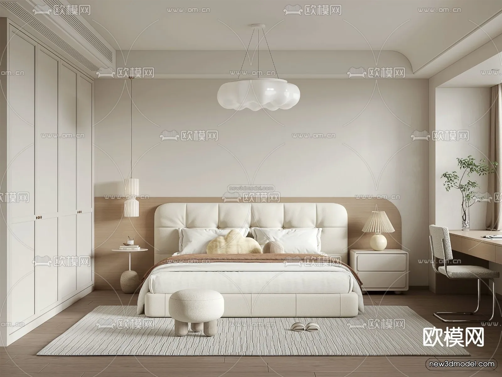 Cream Style Interior 3D Blocks – Bedroom 3D Model – 219 – VRAY