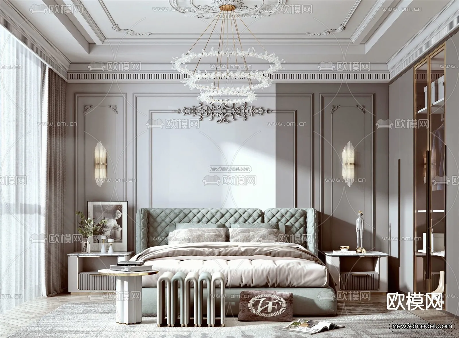 Cream Style Interior 3D Blocks – Bedroom 3D Model – 221 – VRAY