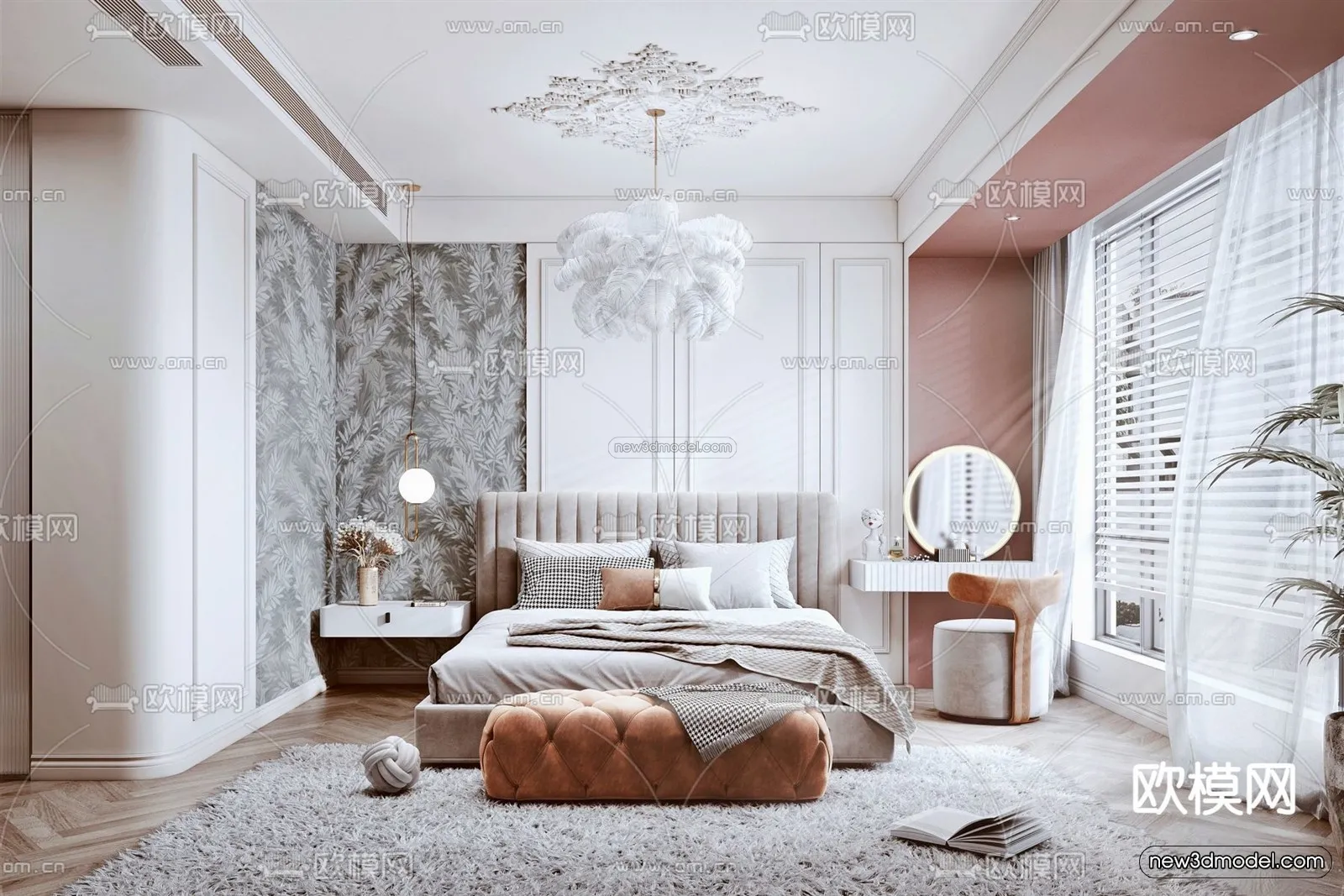 Cream Style Interior 3D Blocks – Bedroom 3D Model – 222 – VRAY