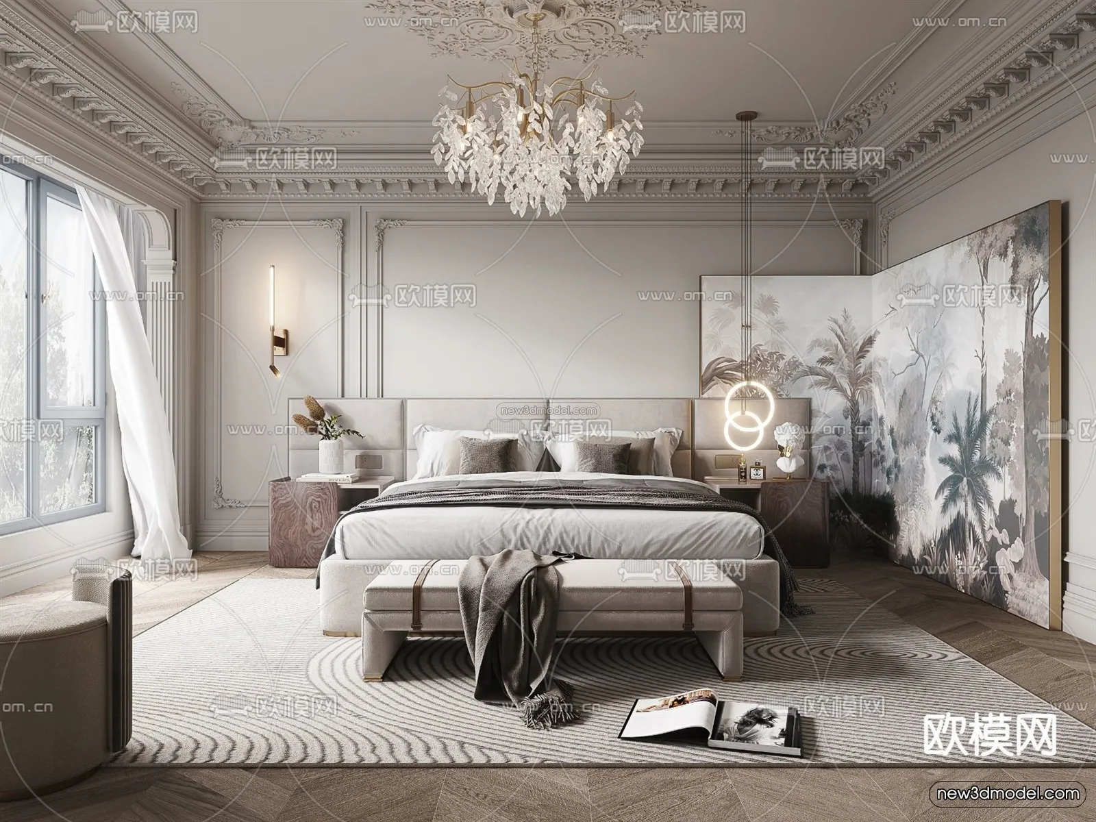 Cream Style Interior 3D Blocks – Bedroom 3D Model – 227 – VRAY