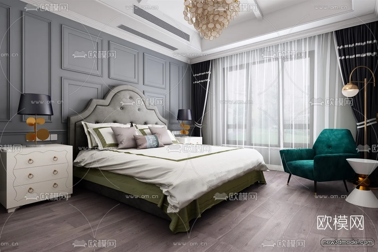 Cream Style Interior 3D Blocks – Bedroom 3D Model – 228 – VRAY