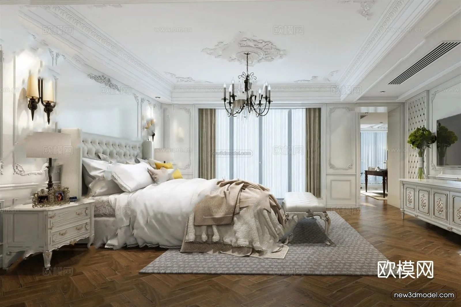 Cream Style Interior 3D Blocks – Bedroom 3D Model – 229 – VRAY