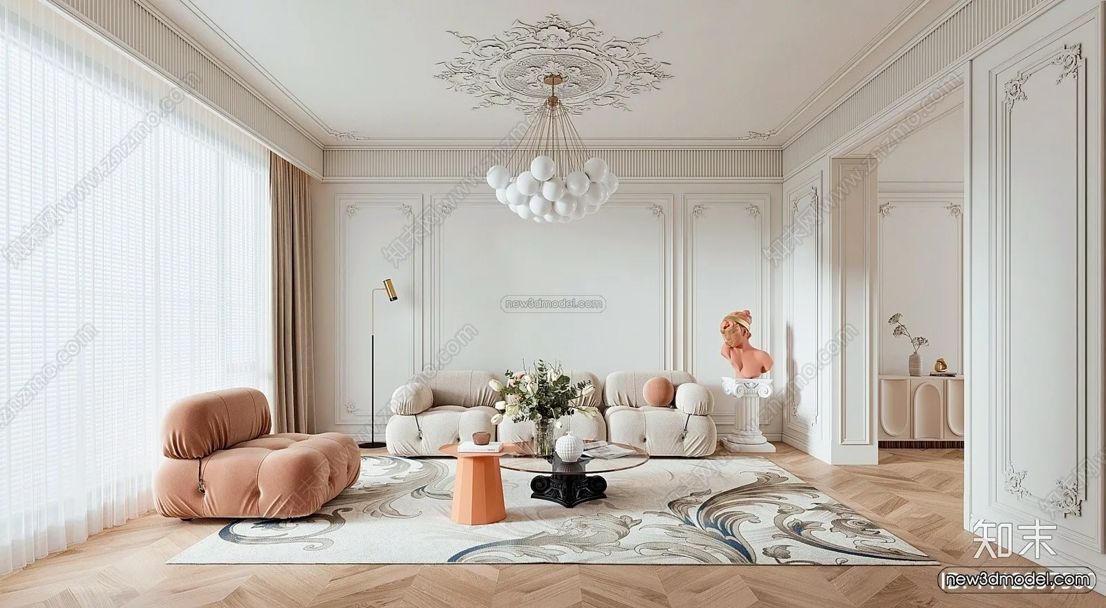 Cream Style Interior 3D Blocks – Bedroom 3D Model – 232 – VRAY