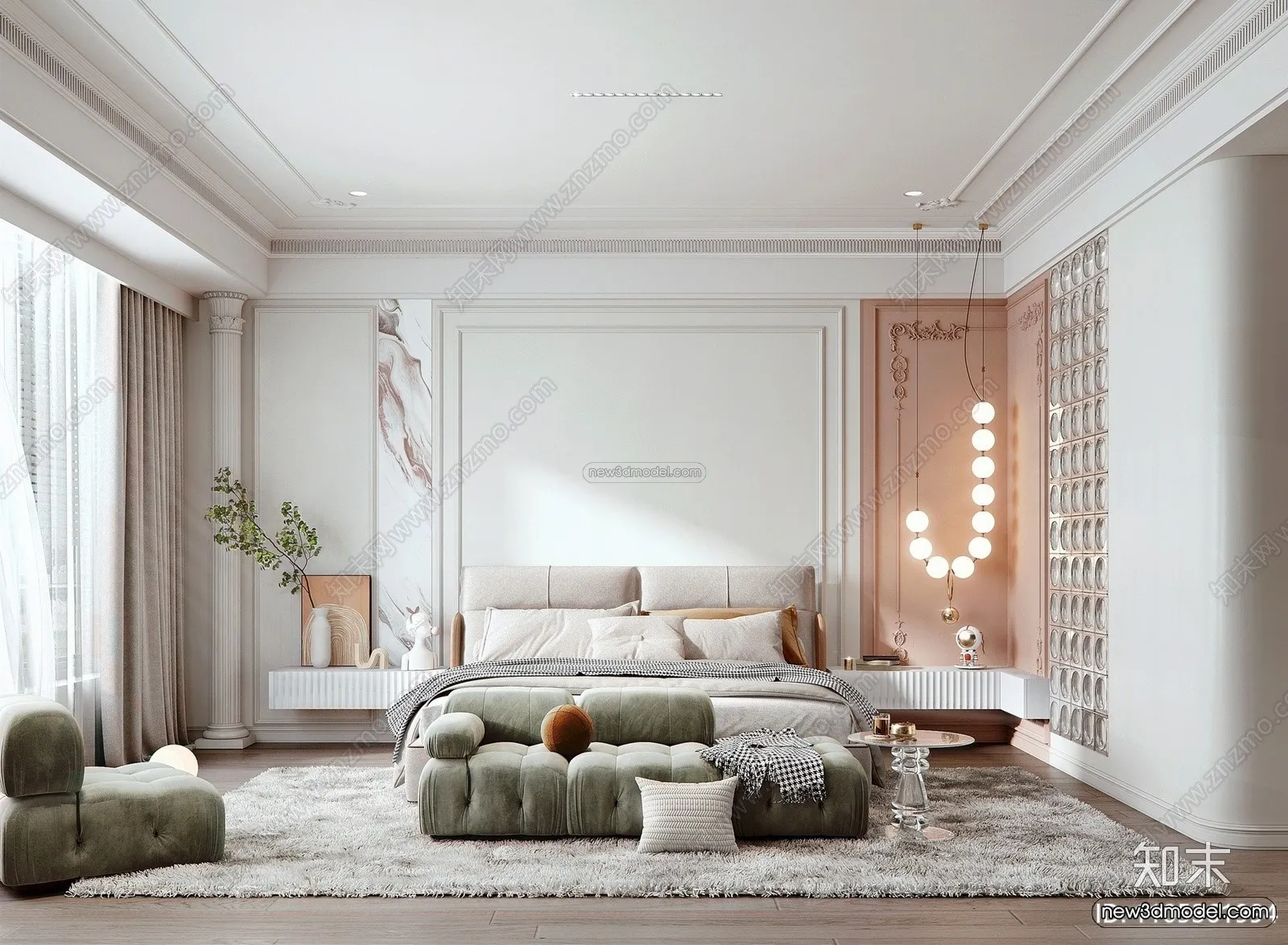 Cream Style Interior 3D Blocks – Bedroom 3D Model – 233 – VRAY