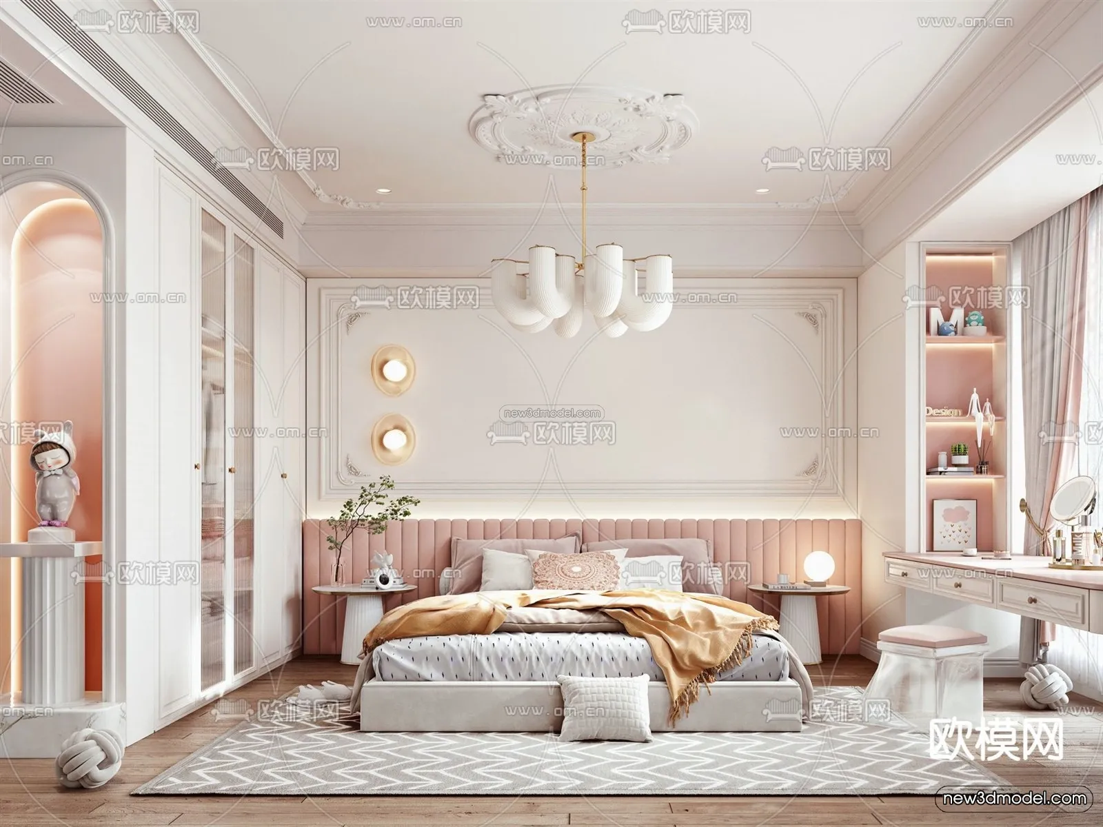Cream Style Interior 3D Blocks – Bedroom 3D Model – 237 – VRAY