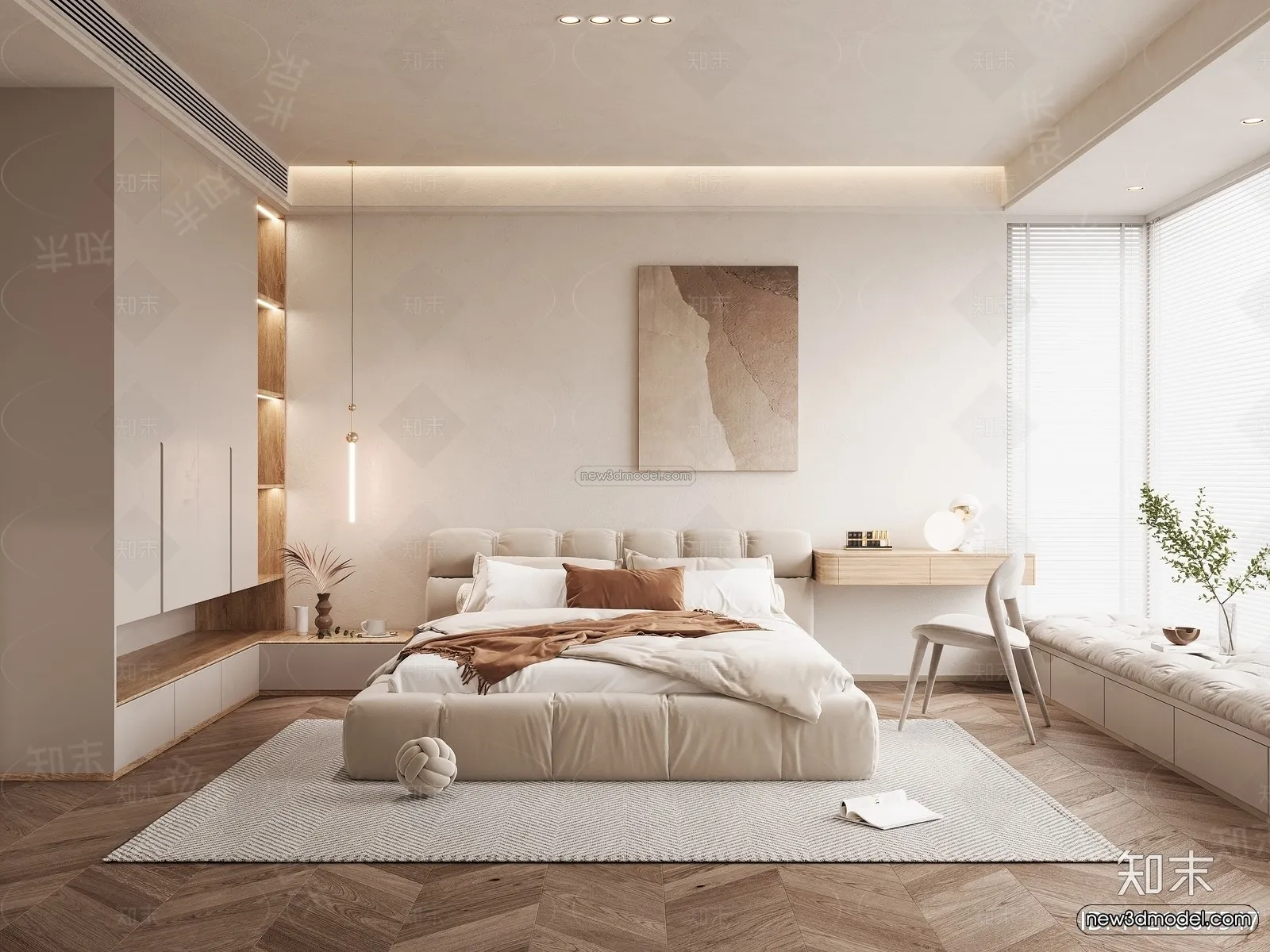 Cream Style Interior 3D Blocks – Bedroom 3D Model – 238 – VRAY