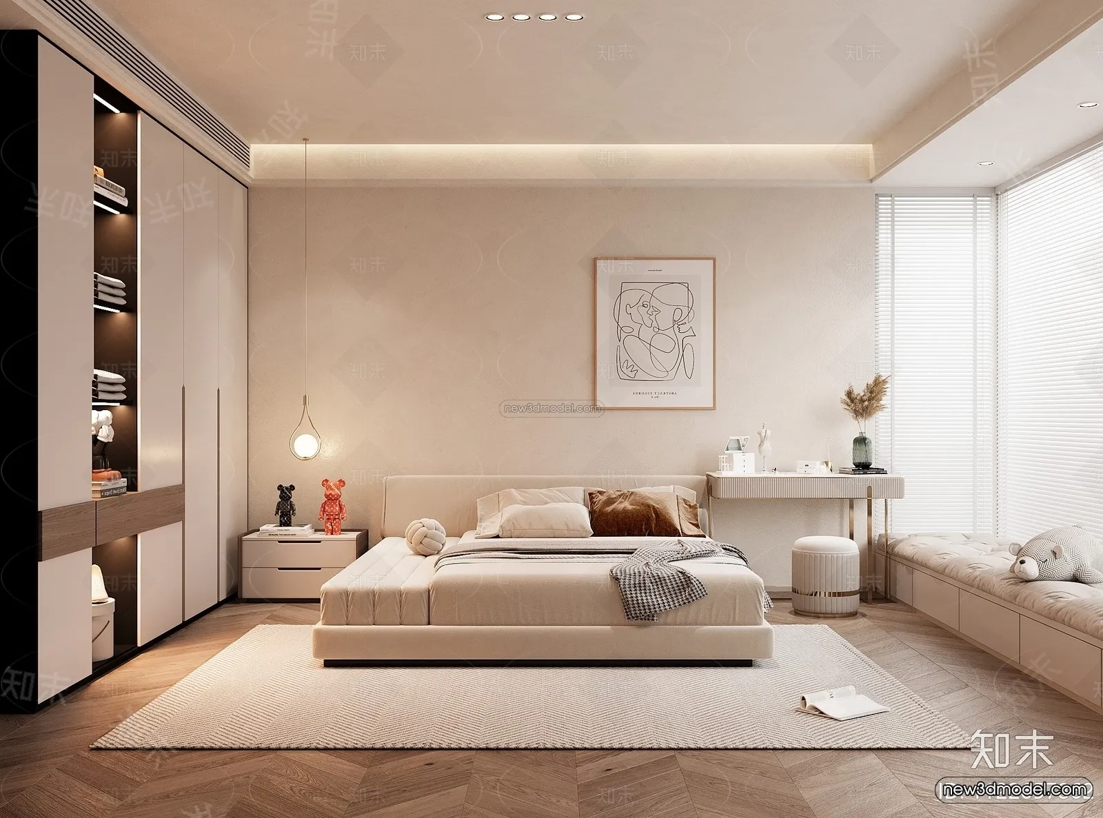 Cream Style Interior 3D Blocks – Bedroom 3D Model – 240 – VRAY