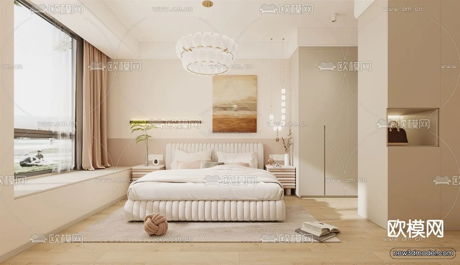 Cream Style Interior 3D Blocks – Bedroom 3D Model – 241 – VRAY