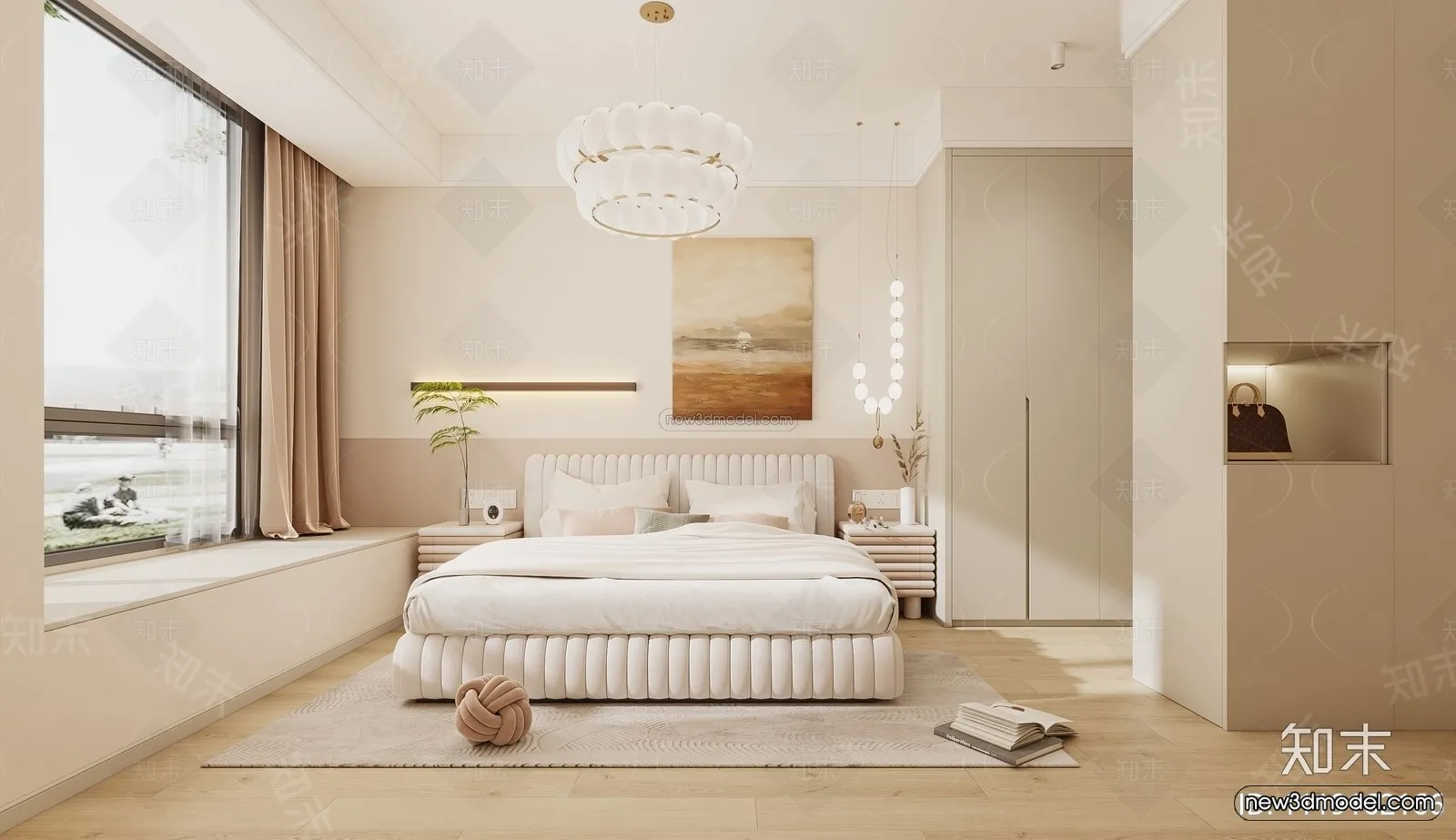 Cream Style Interior 3D Blocks – Bedroom 3D Model – 242 – VRAY