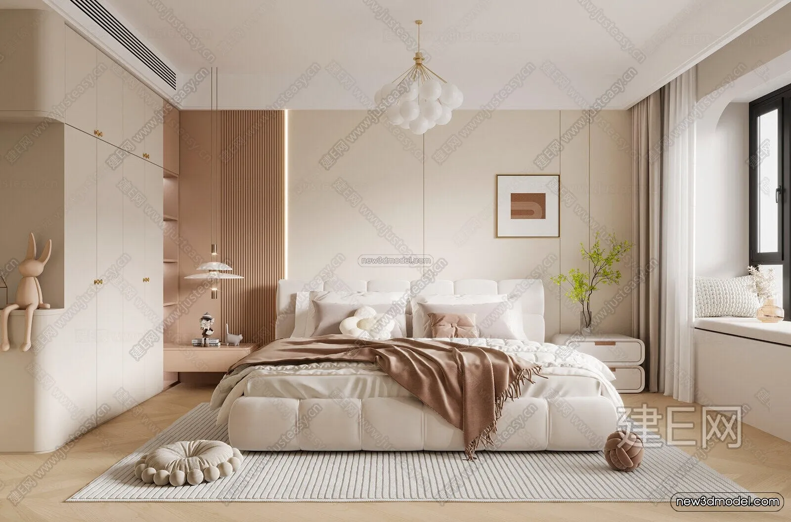 Cream Style Interior 3D Blocks – Bedroom 3D Model – 243 – VRAY