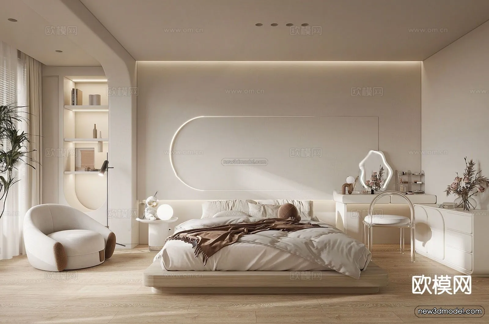 Cream Style Interior 3D Blocks – Bedroom 3D Model – 245 – VRAY