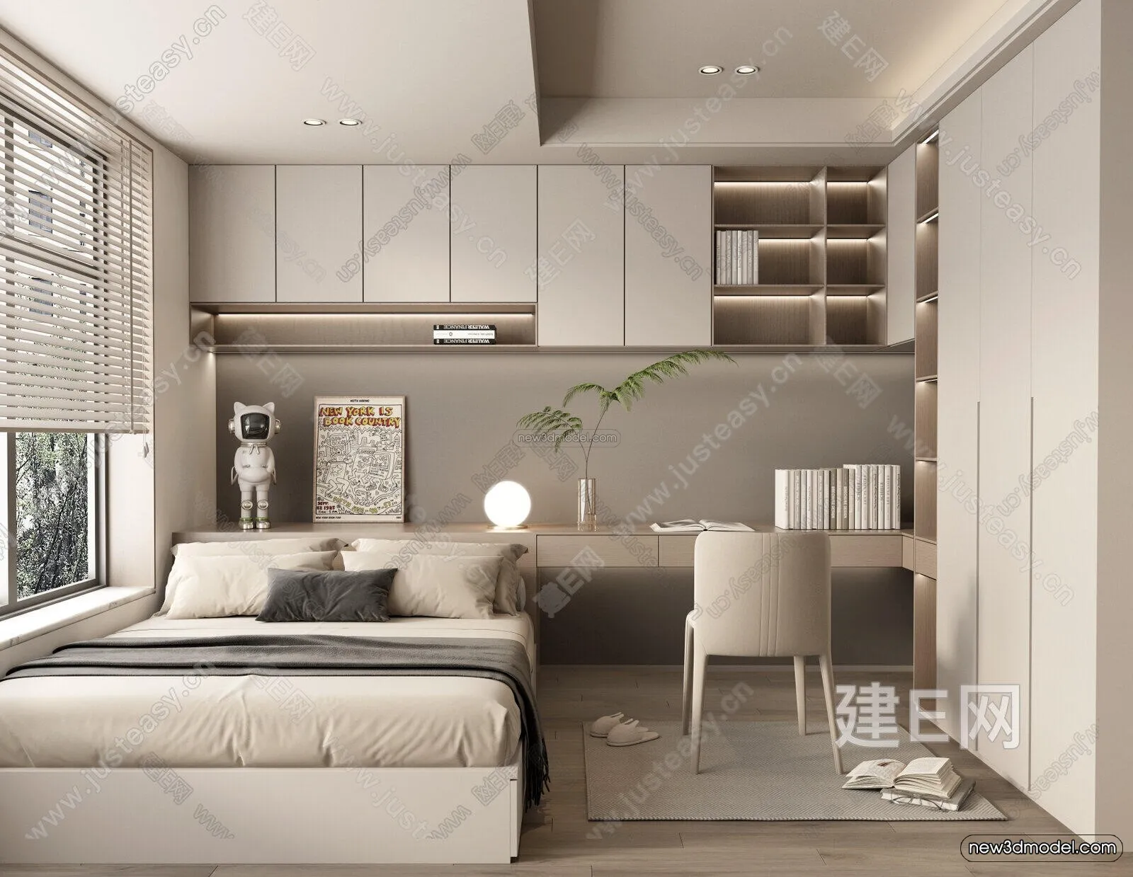 Cream Style Interior 3D Blocks – Bedroom 3D Model – 246 – VRAY