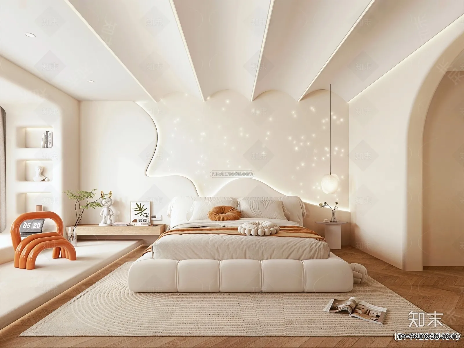 Cream Style Interior 3D Blocks – Bedroom 3D Model – 247 – VRAY
