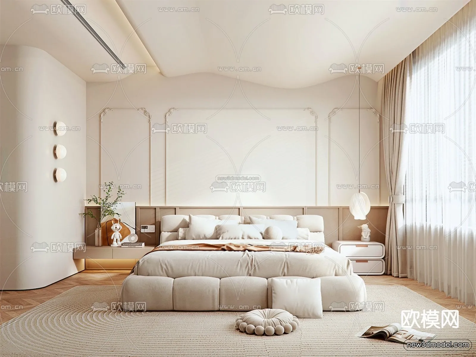 Cream Style Interior 3D Blocks – Bedroom 3D Model – 248 – VRAY