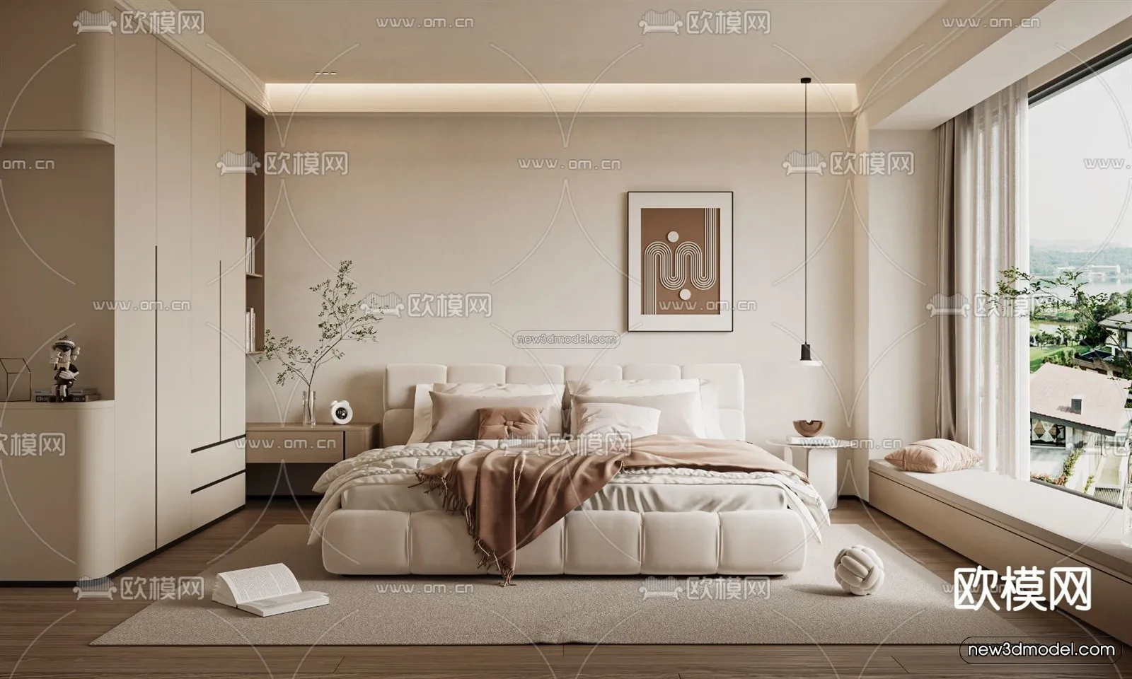 Cream Style Interior 3D Blocks – Bedroom 3D Model – 249 – VRAY
